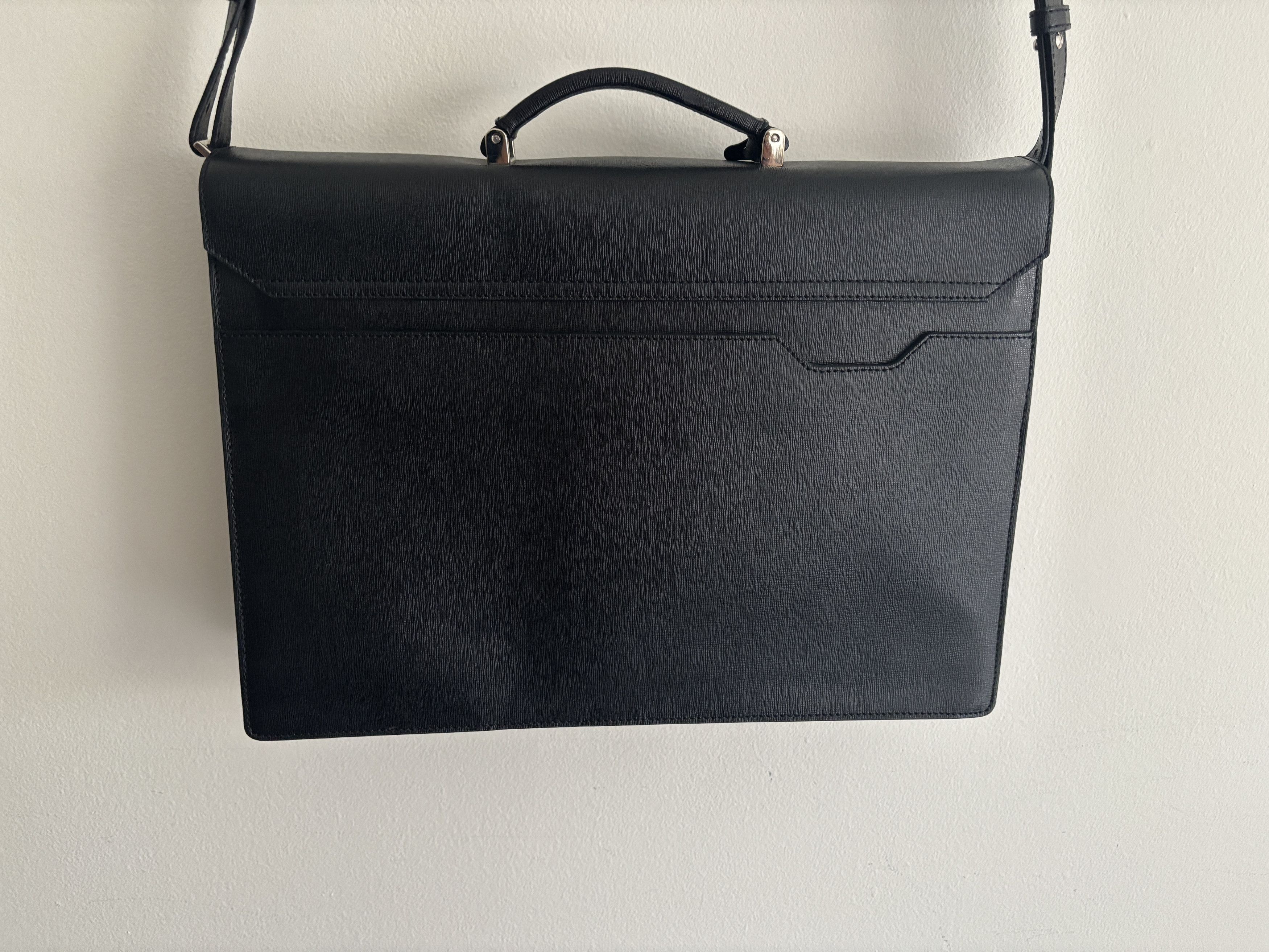 Bentley $925 Black Saffiano Leather Briefcase Attache | Silver Logo Size ONE SIZE - 6 Thumbnail