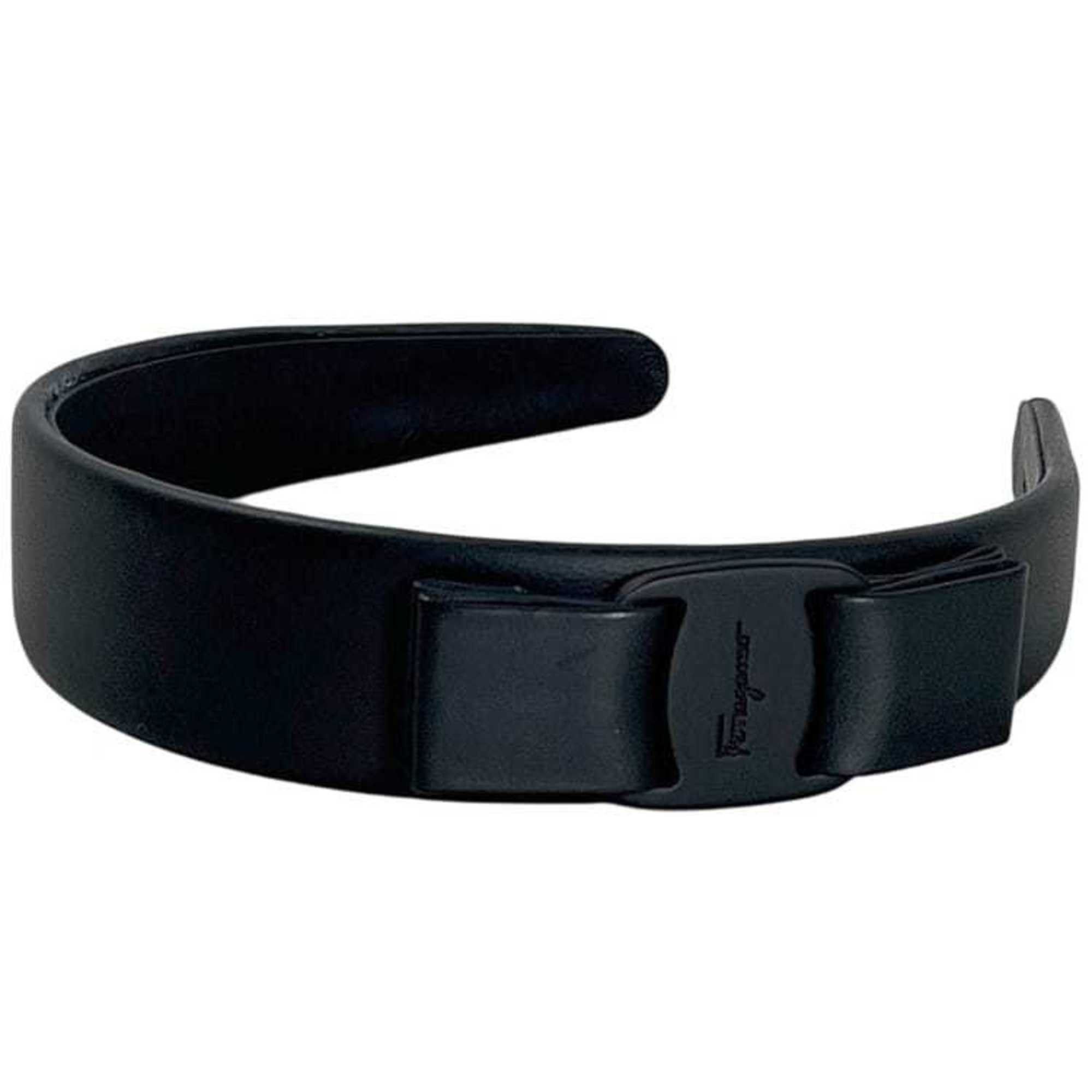 Salvatore Ferragamo Salvatore Ferragamo Headband ec-24894 Black Vara Leather Ribbon Women's Size ONE SIZE - 1 Thumbnail