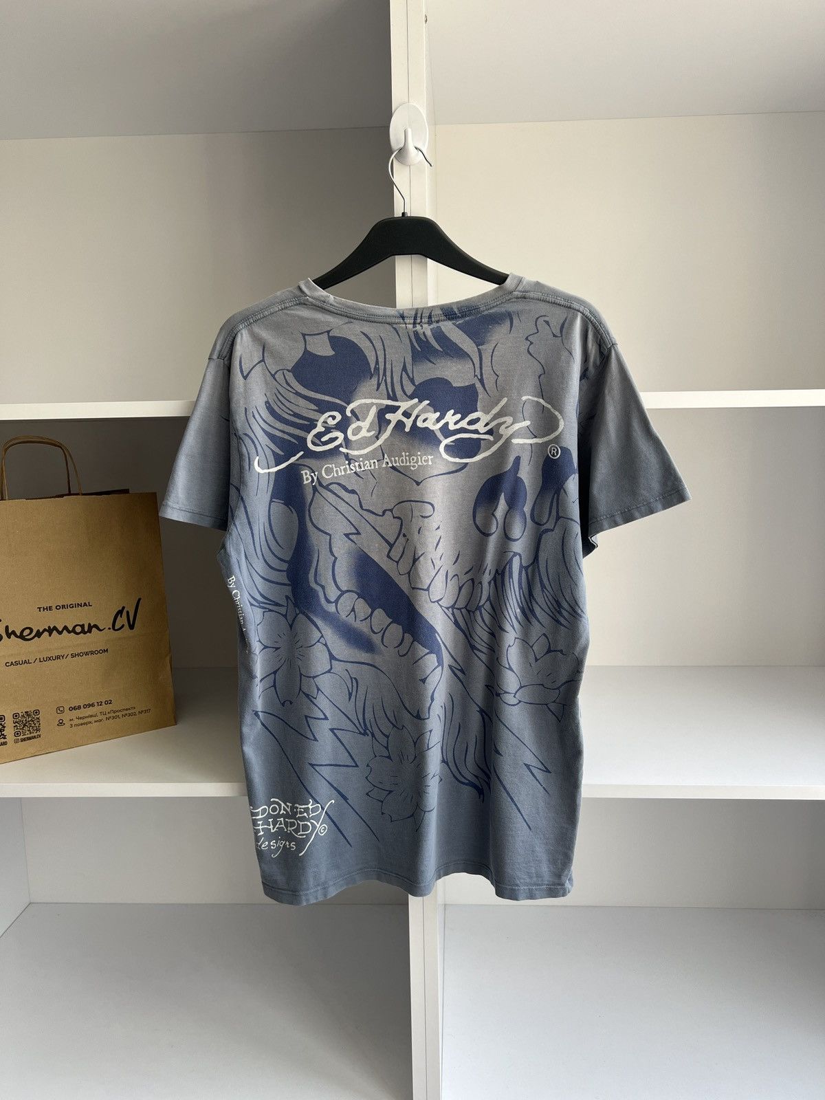 Ed Hardy × Vintage Vintage Ed Hardy Men Blue Lightning Skull Shirt Size US M / EU 48-50 / 2 - 10 Thumbnail