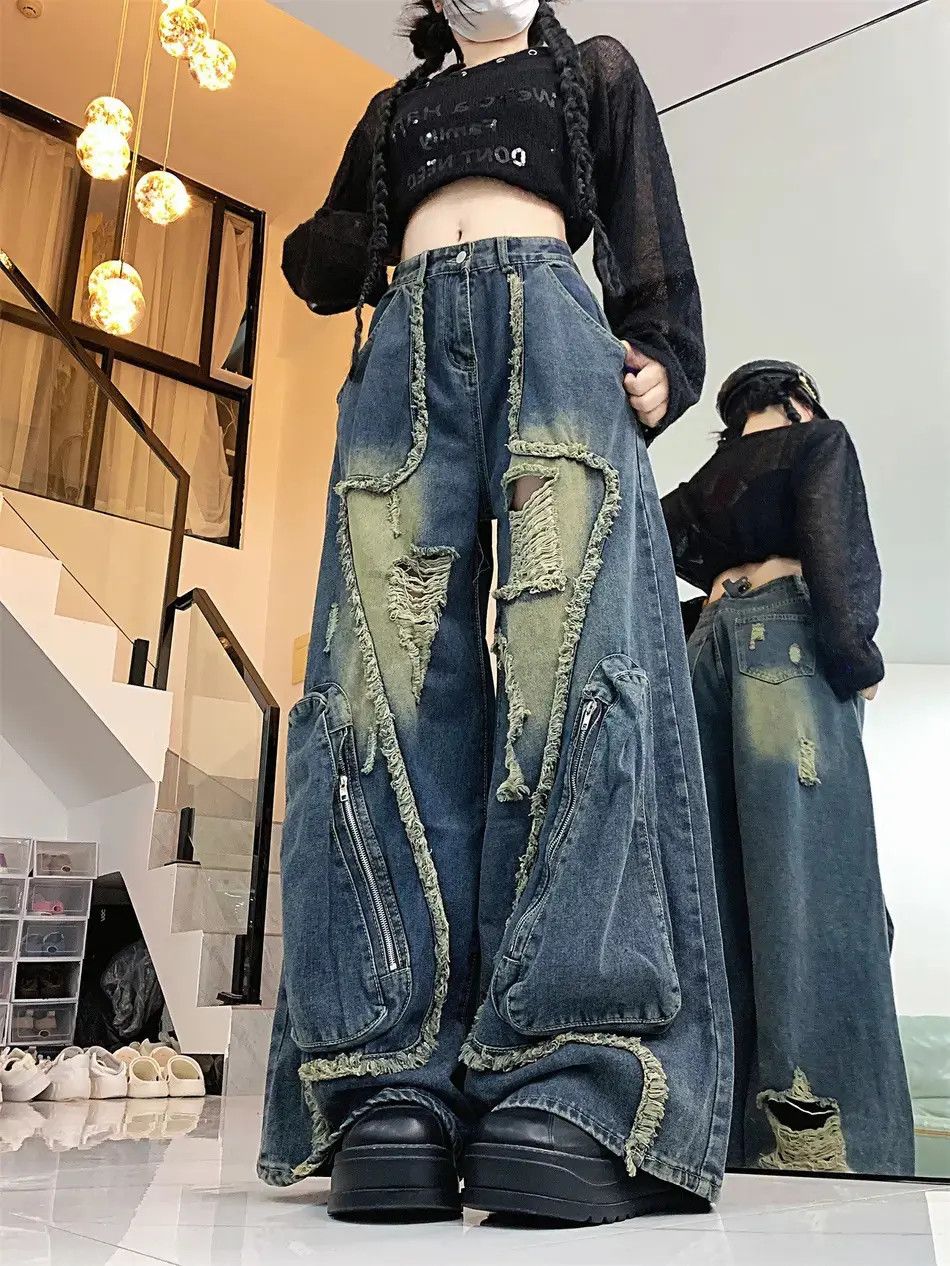 Japanese Brand Vintage large pocket ripped jeans Size US 30 / EU 46 - 2 Thumbnail