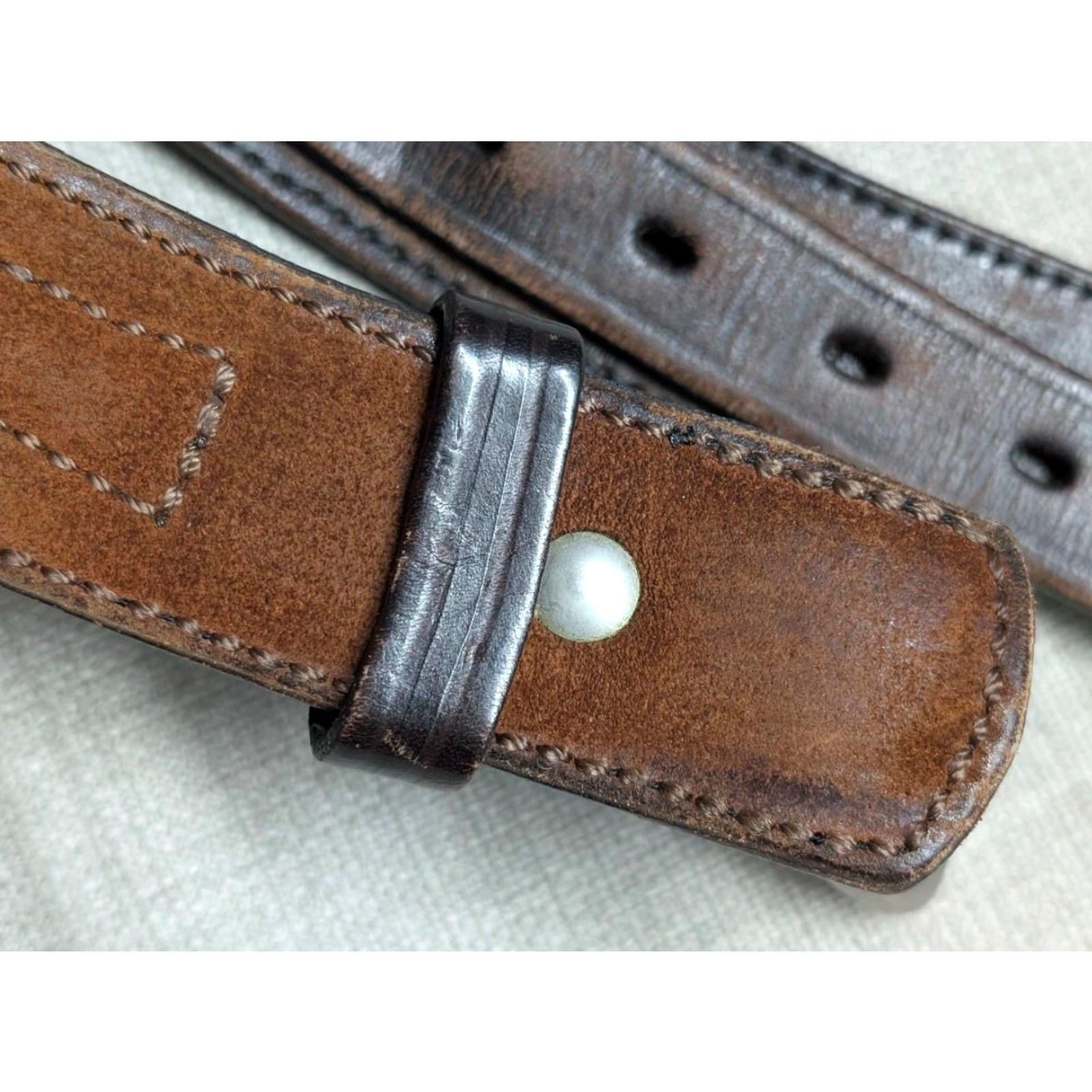 Vintage VINTAGE western belt Ranger belt brown cowhide leather 42" full grain leather, USA made, Kirkpatrick handcrafted, belt width 1-1/2" Mens Size 42 - 6 Thumbnail
