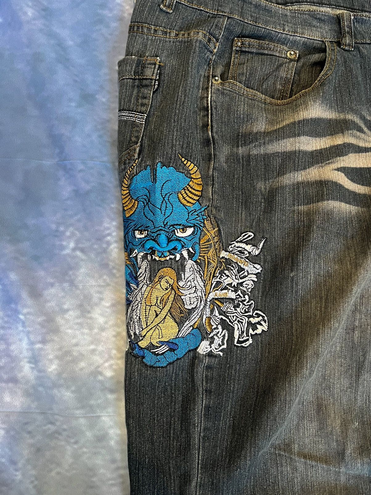 Other Y2K Baggy Jeans 2000's – Japanese Blue Demon Embroidery Size US 38 / EU 54 - 5 Thumbnail