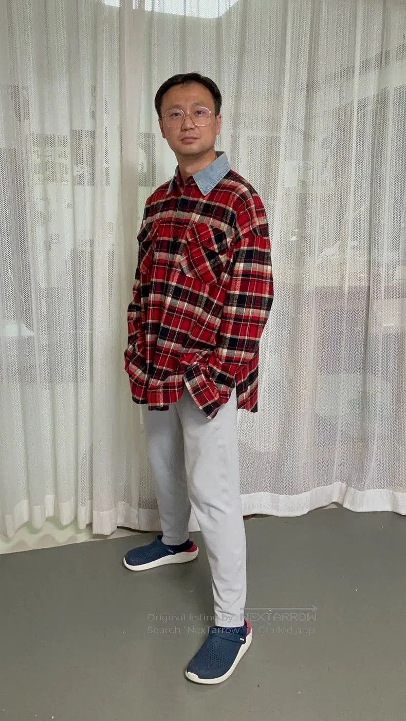 Fear of God FOG Season 5 Red Plaid Denim Collar Shirt. Size US M / EU 48-50 / 2 - 8 Thumbnail