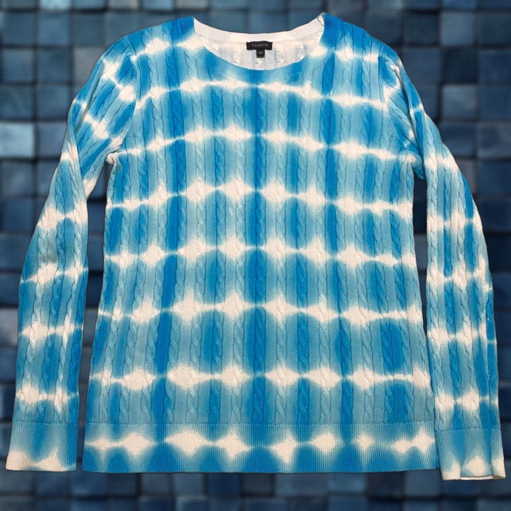 Talbots Talbots Womens Small Sweater Blue Geometric Long Sleeve Crew Neck Cable Knit Size S / US 4 / IT 40 - 1 Thumbnail