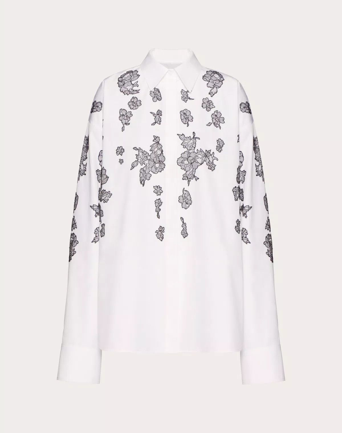 Valentino o1s1wg110625 Embroidered Compact Popeline Shirt in White Size XS / US 0-2 / IT 36-38 - 1 Thumbnail