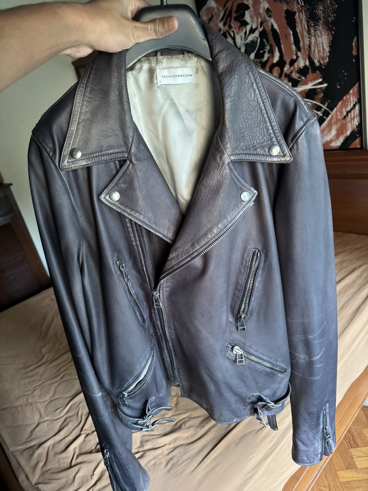 Faith Connexion Black Distressed leather Jacket Size US L / EU 52-54 / 3 - 2 Thumbnail