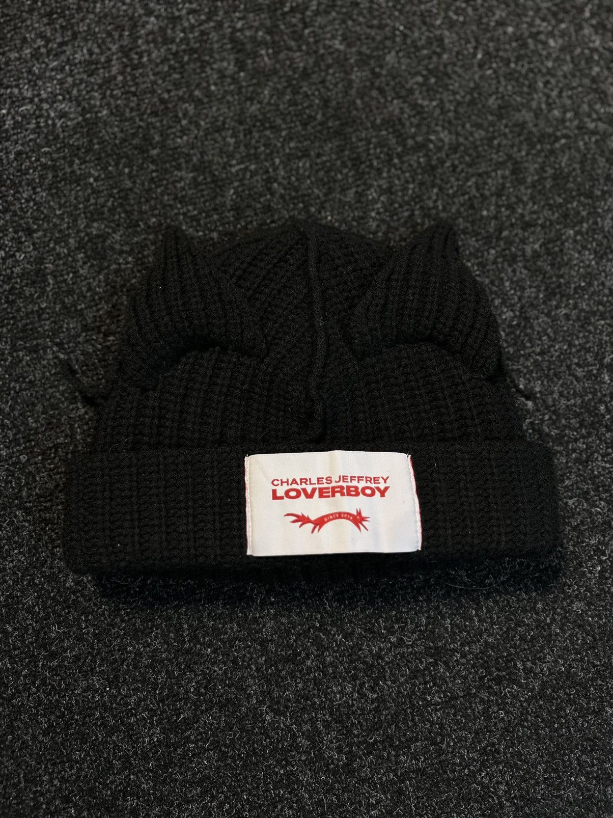 Charles Jeffrey LOVERBOY Charles Jeffrey LOVERBOY Cat Ear Beanie Black Knit Hat OS Size ONE SIZE - 1 Thumbnail