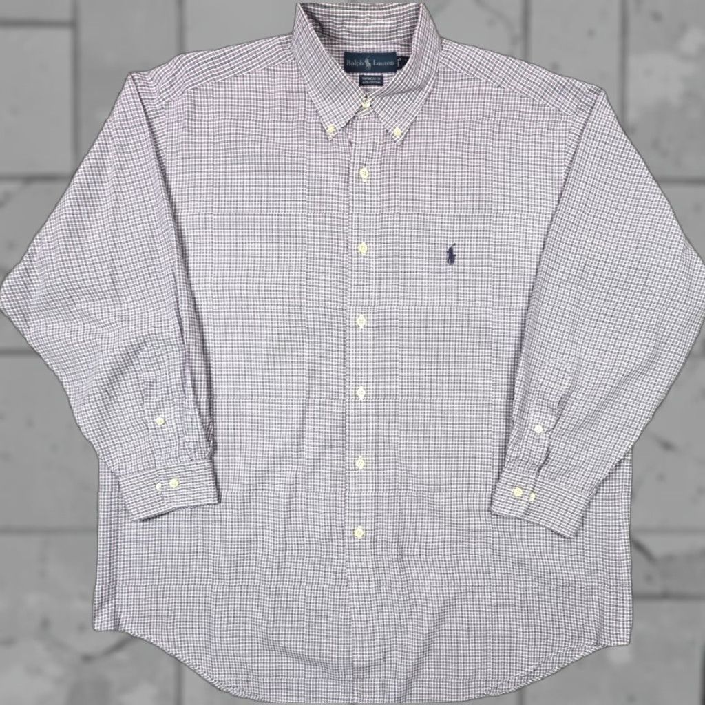 Polo Ralph Lauren VINTAGE Polo Ralph Lauren Blaire Shirt Long Sleeve Button-Up Plaid Yarmouth 90s 17-32/33 Purple White Mens Regular OCBD Ox ford Cloth Size US XL / EU 56 / 4 - 1 Thumbnail