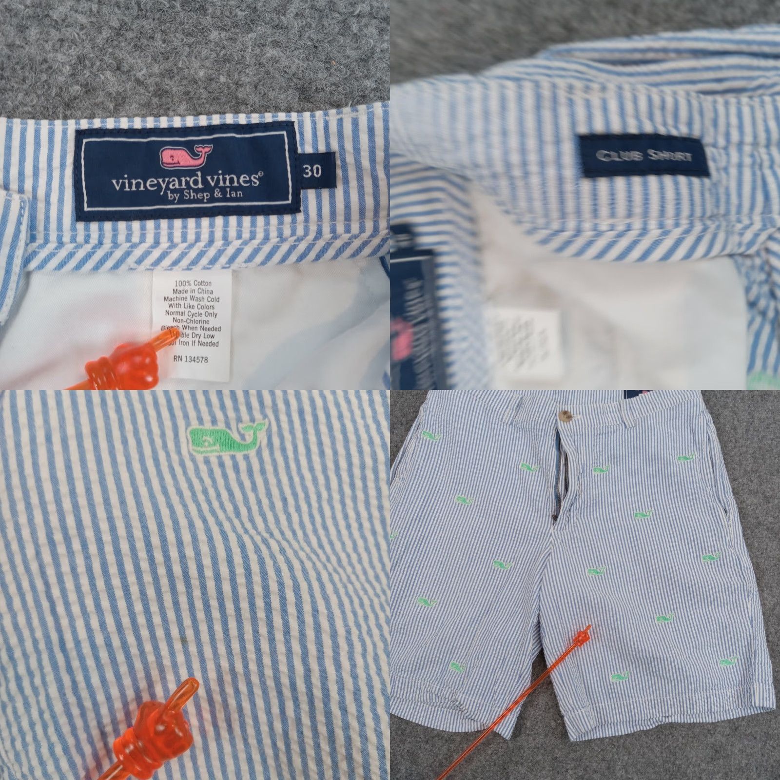 Vineyard Vines VINEYARD VINES Shorts Mens 30 Blue White Striped Seersucker Chino Club Casual Stretch Size US 30 / EU 46 - 8 Thumbnail