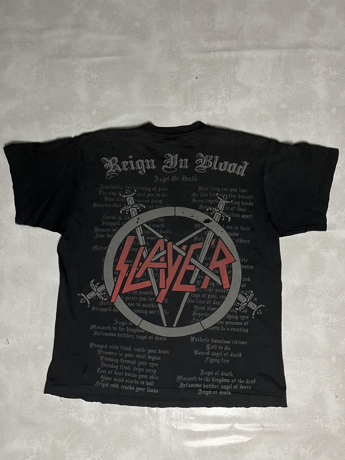 Band Tees × Vintage Vintage Slayer Trashed Washed Distressed All Over Print Tee Size US L / EU 52-54 / 3 - 2 Thumbnail
