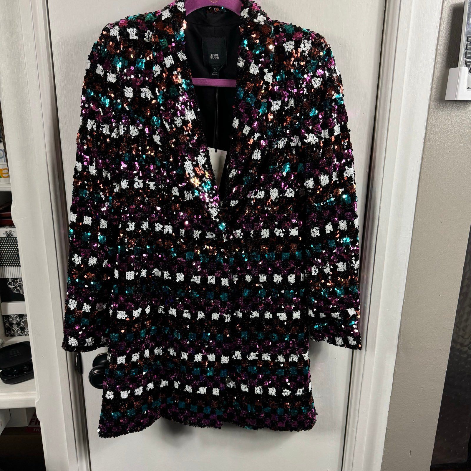 River Island River Island Black Check Sequin Blazer Dress cocktail NYE Size XS / US 0-2 / IT 36-38 - 4 Thumbnail