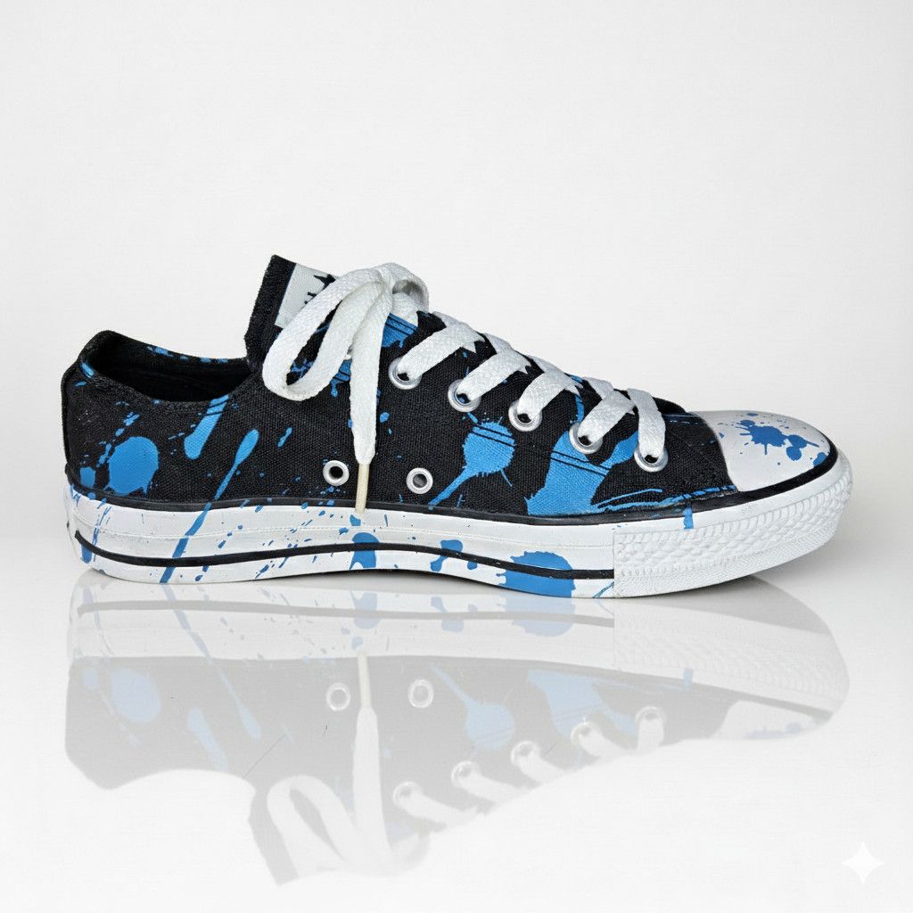 Converse Converse W9/M7 Sneakers Paint Splatter Black Blue Lace Up Size US 7 / EU 40 - 6 Thumbnail