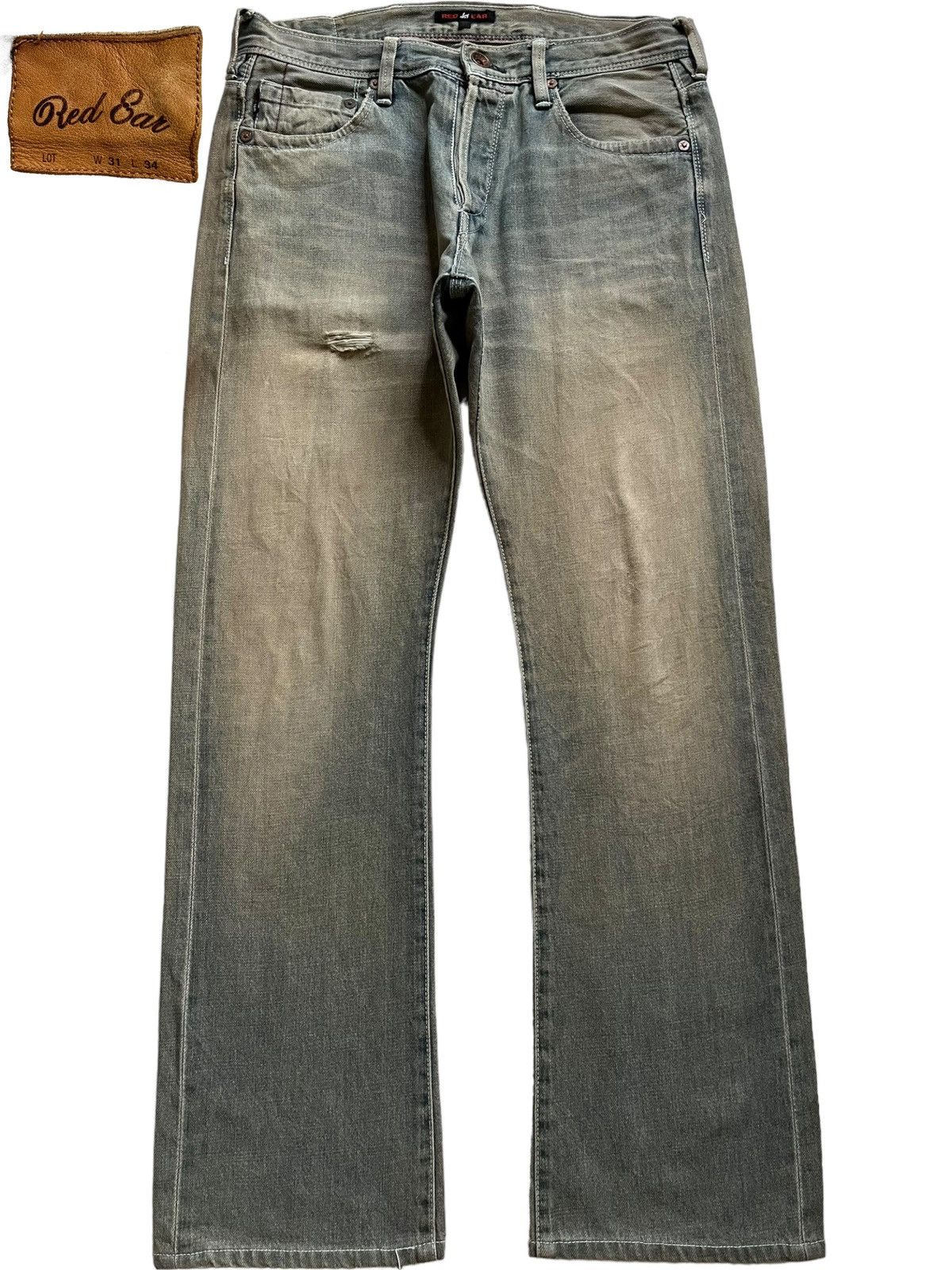 Vintage Red Ear Button Fly Sick Mud Wash Loose Jeans