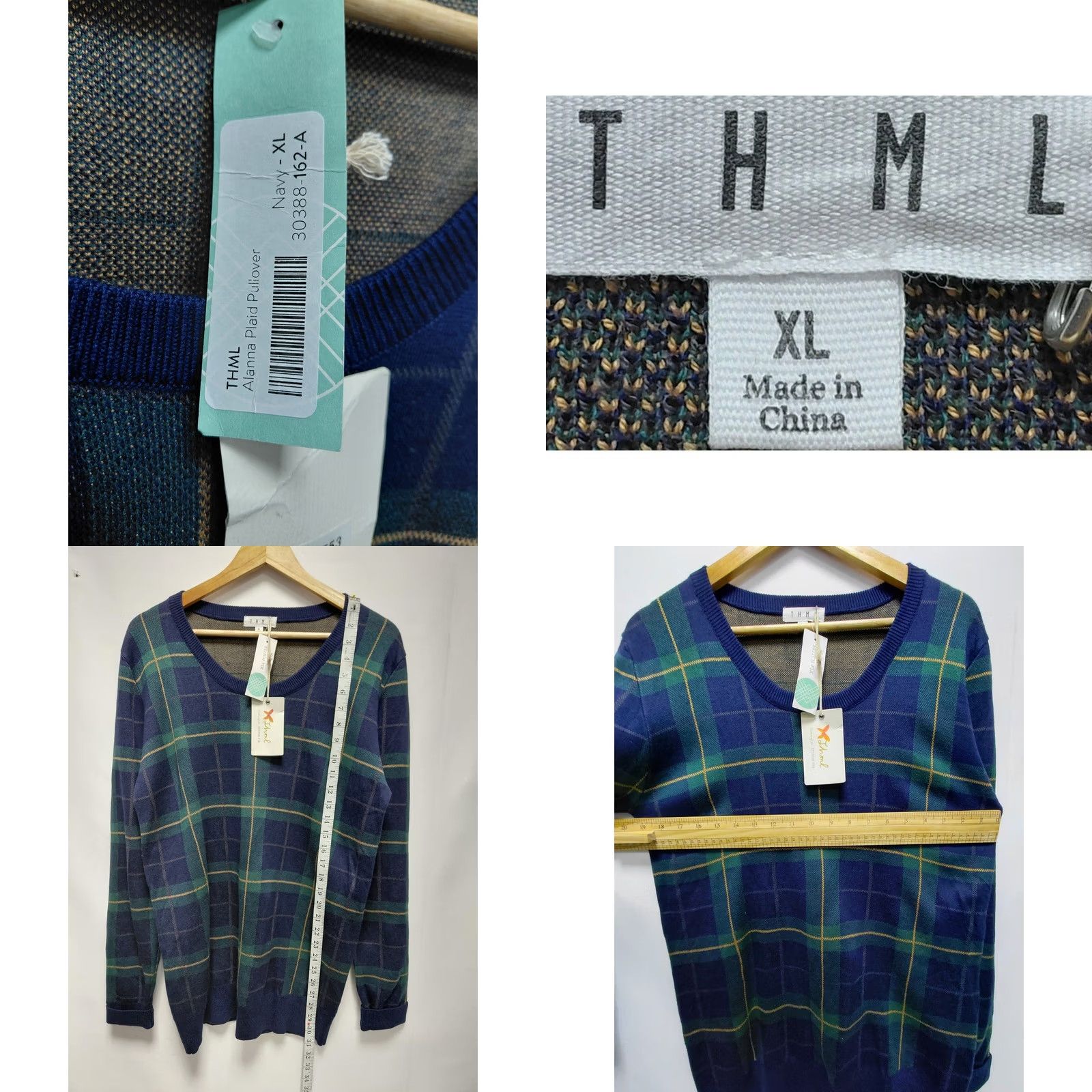 Vintage THML Plaid Knit Sweater Blue Green Long Sleeve Crew Neck Women Size XL Size XL / US 12-14 / IT 48-50 - 8 Thumbnail