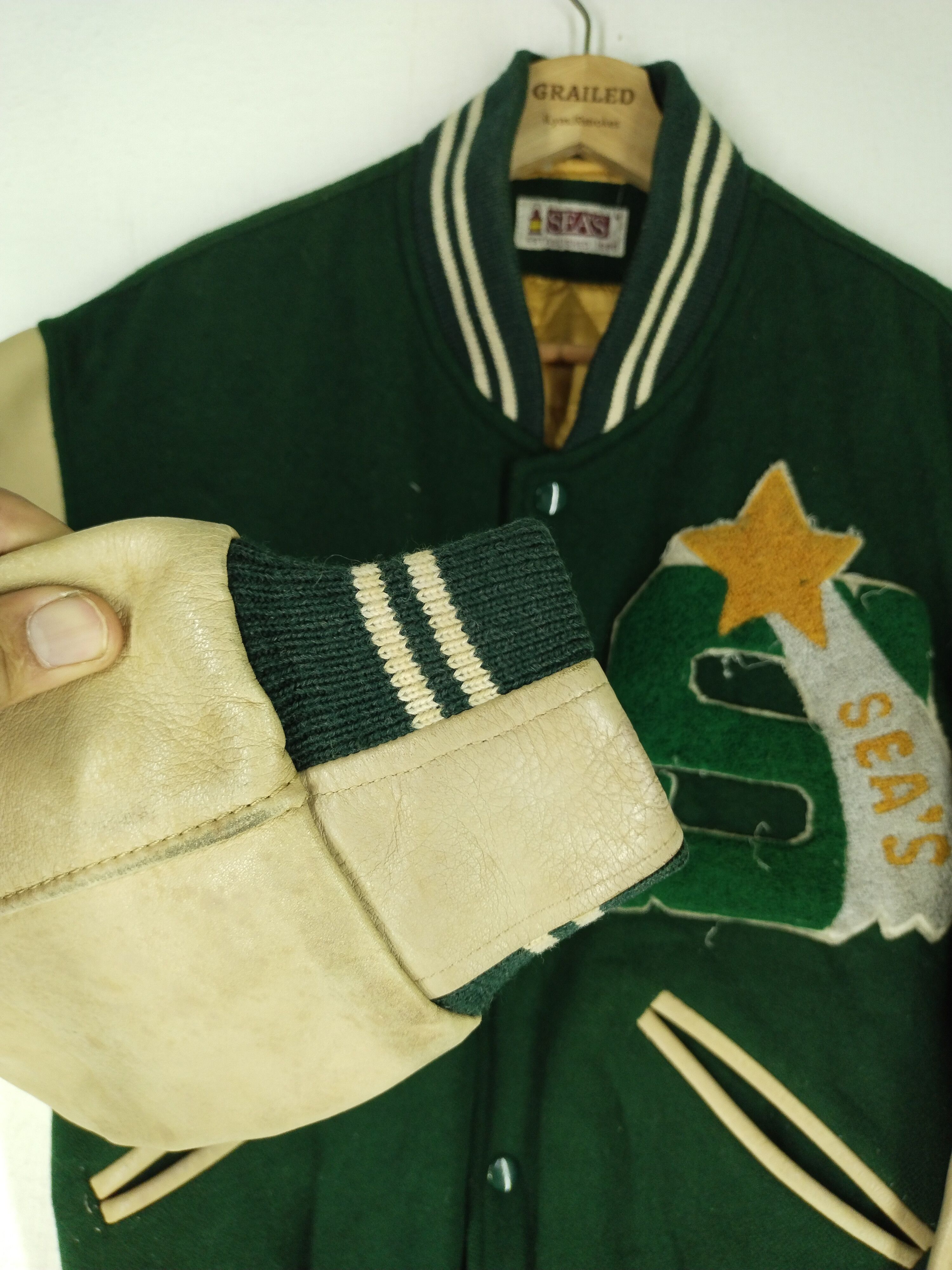 Vintage 80's Sea's Racing Varsity Leather/Wool Jacket Size US M / EU 48-50 / 2 - 6 Thumbnail