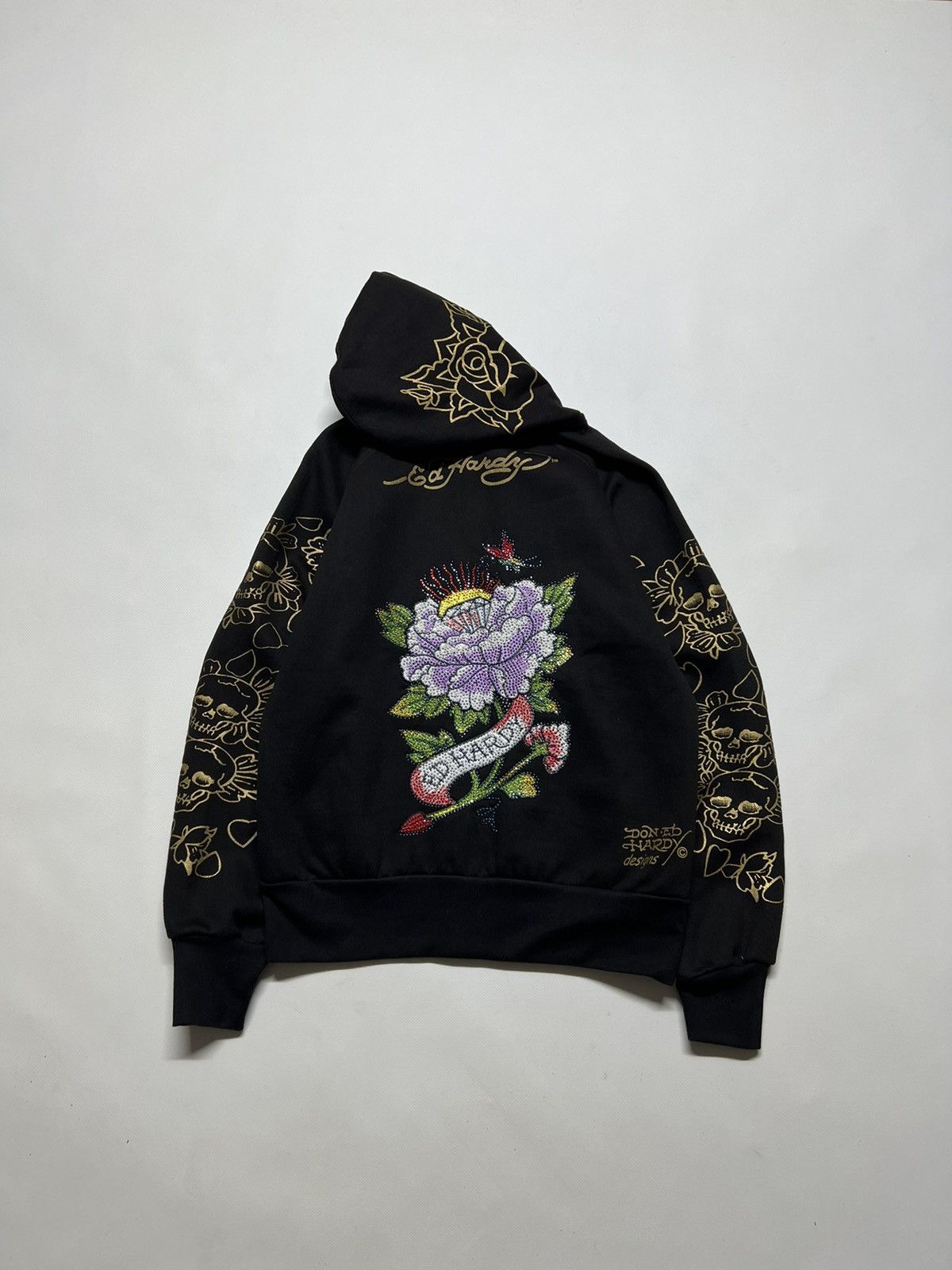 Ed Hardy Vintage Y2k Ed Hardy Flower 🌸 Diamond Banner Zip Hoodie 00’s Size S / US 4 / IT 40 - 2 Thumbnail
