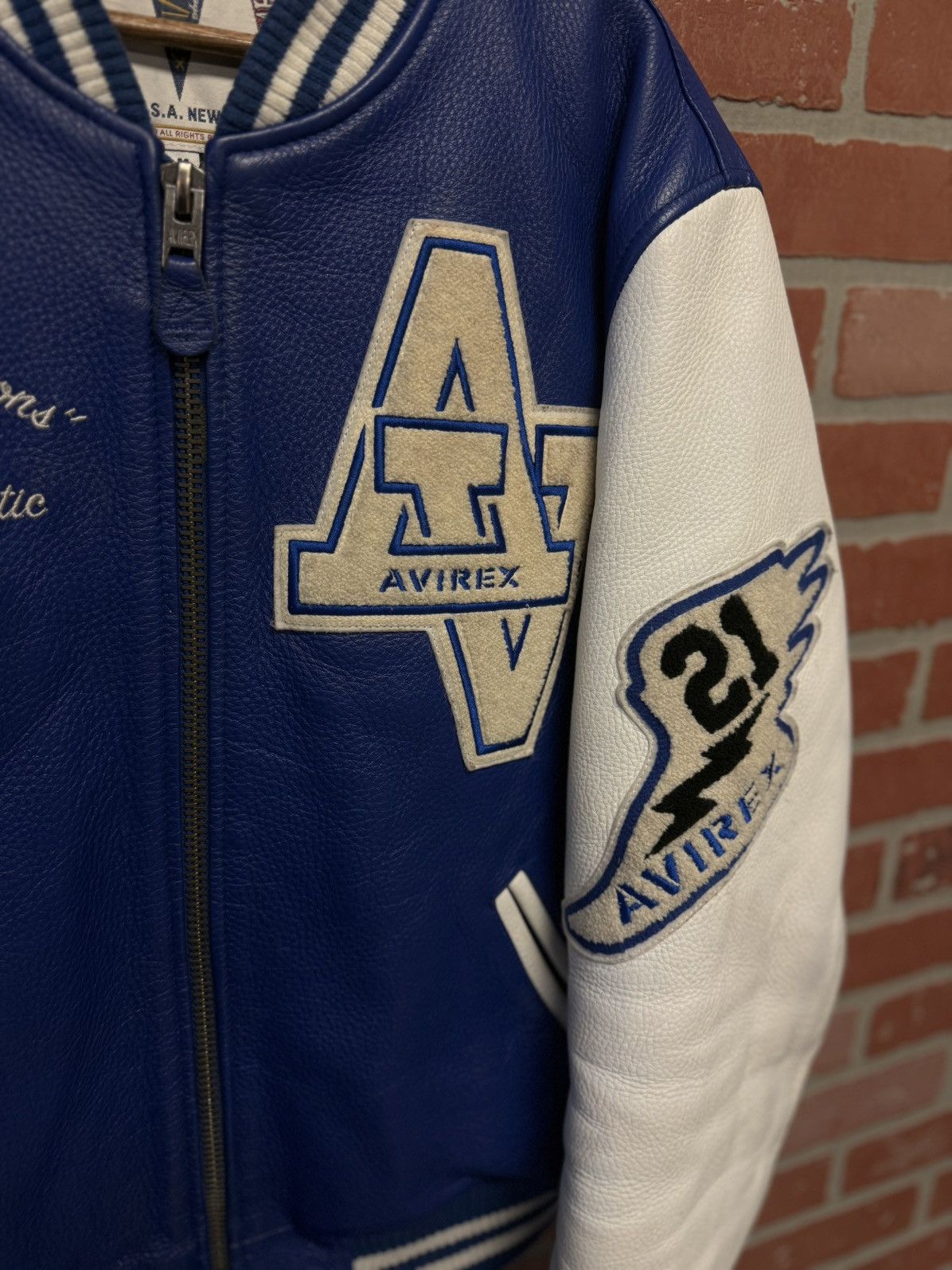Avirex Avirex Blue White Leather Jacket Size Medium 🧼 Size US M / EU 48-50 / 2 - 9 Thumbnail