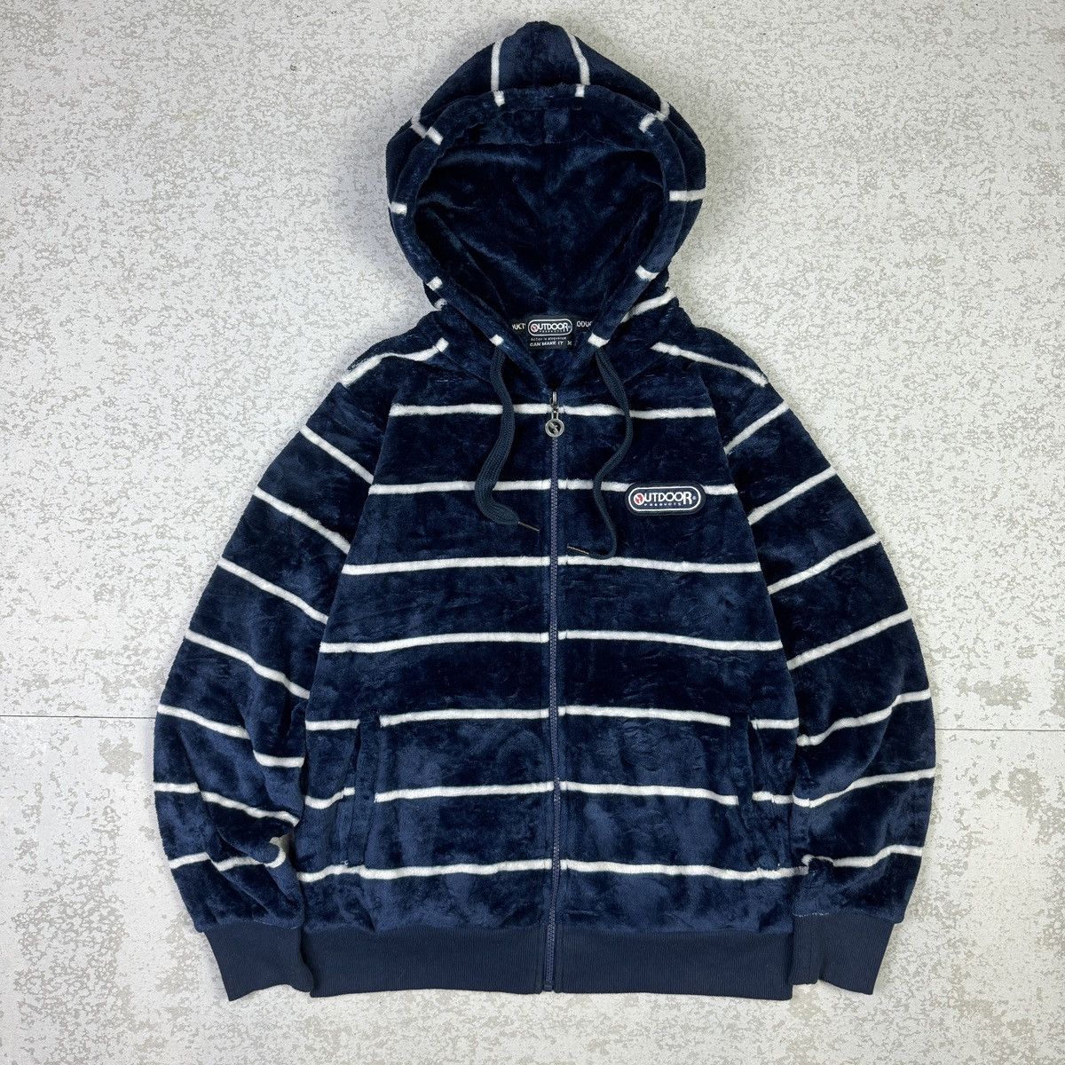 Japanese Brand Outdoor Products Stripe Matted Fleece Hooded Sweater Size US M / EU 48-50 / 2 - 1 Thumbnail
