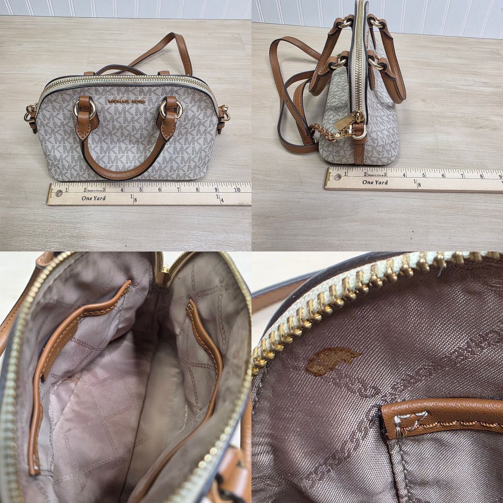 Michael Kors Michael Kors Satchel Crossbody Bag Womens Small Signature Logo Acorn Vanilla Size ONE SIZE - 8 Thumbnail