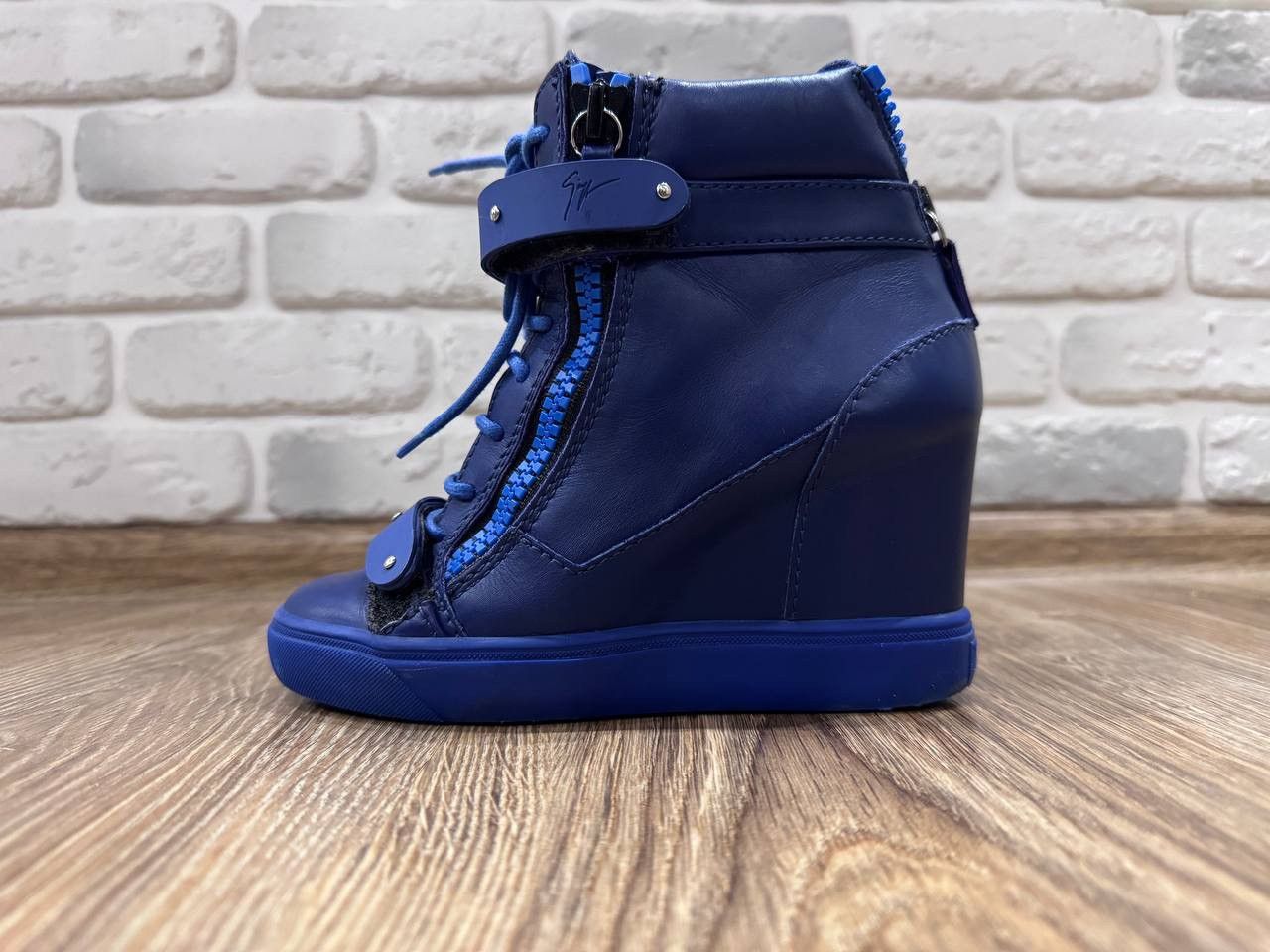 Giuseppe Zanotti Blue Leather Wedges Sneakers Size 35