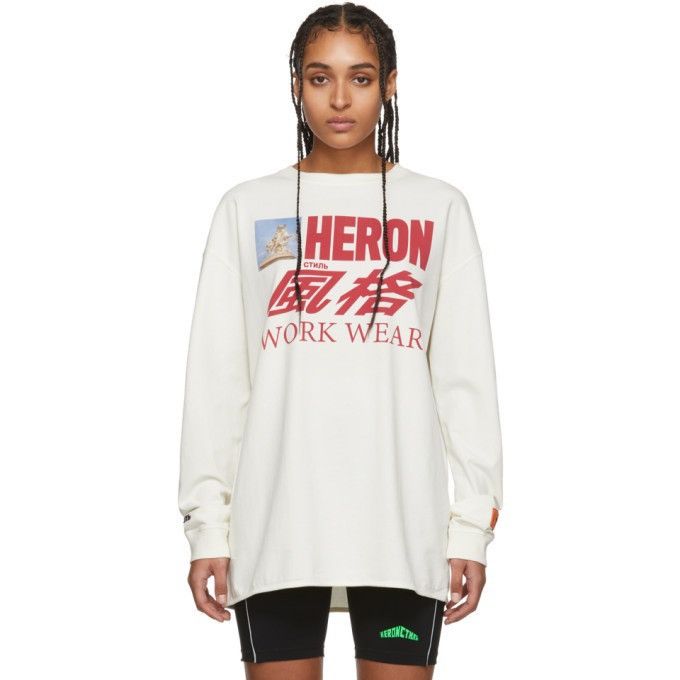 Image of Heron Preston Work Wear Off-White Horse Longsleeve T-Shirt, Men's (Size XS)