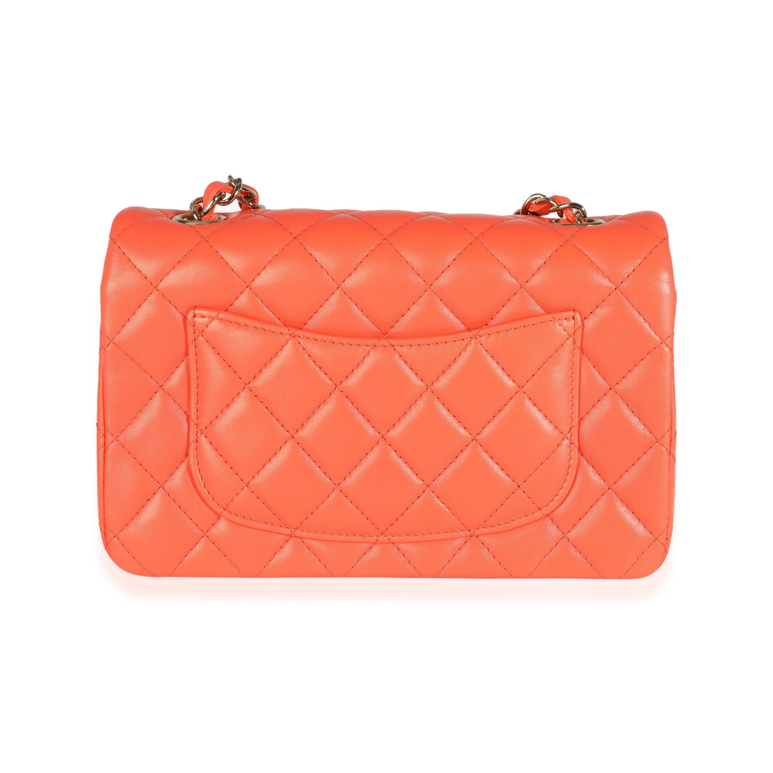 image of Chanel Orange Quilted Lambskin Classic Mini Flap Bag, Women's
