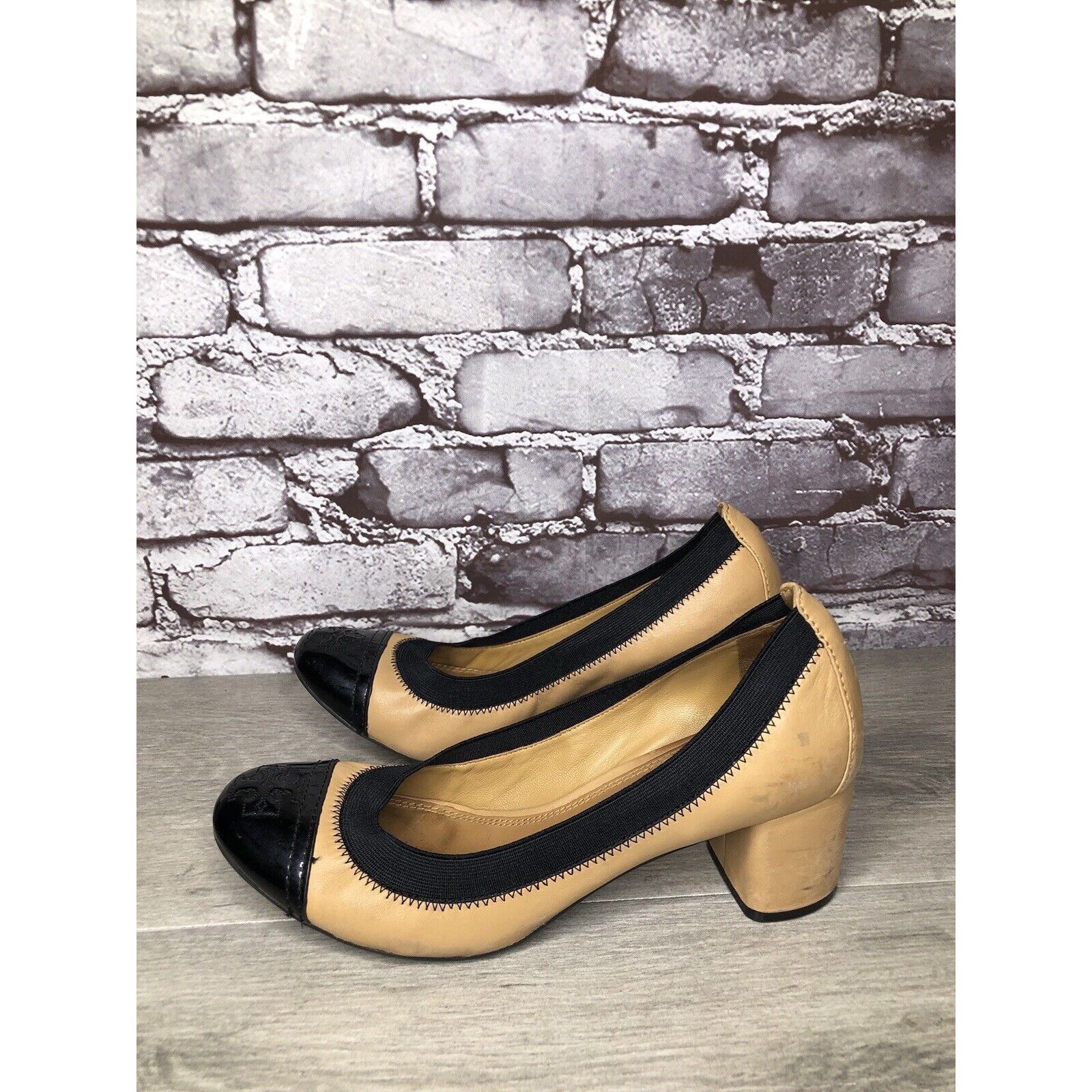 Tory Burch Tory Burch Tan Leather Black Patent Leather Block Heels Wome Size US 8.5 / IT 38.5 - 21 Thumbnail
