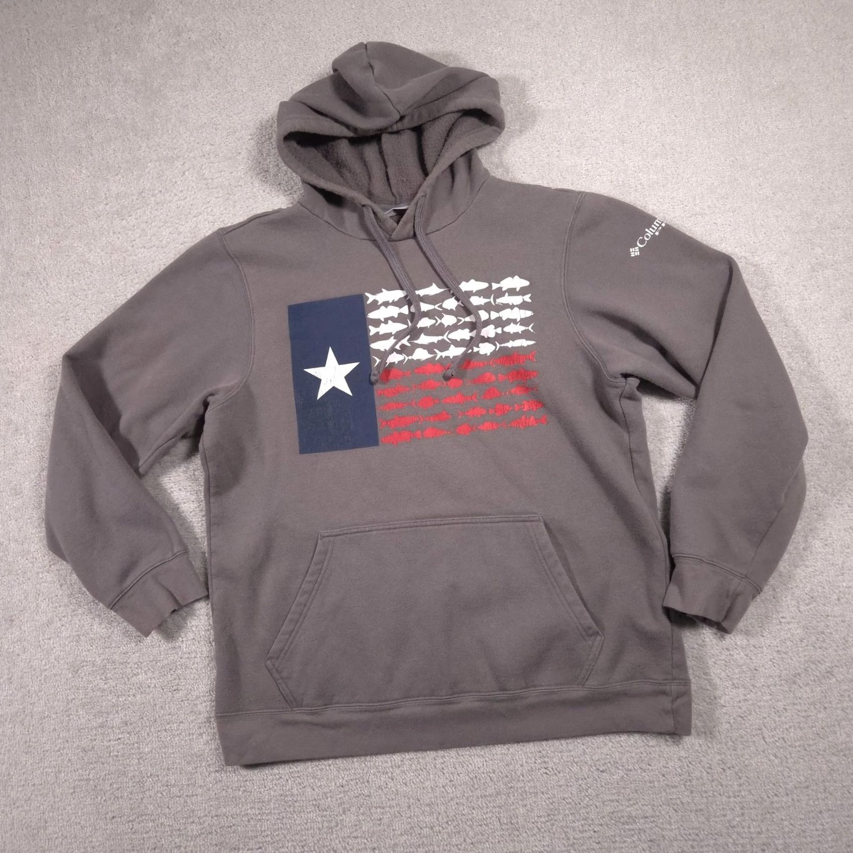 Vintage Columbia Hoodie Mens Medium Gray Fish USA Texas Flag Graphic Pullover Fleece Size US M / EU 48-50 / 2 - 3 Thumbnail