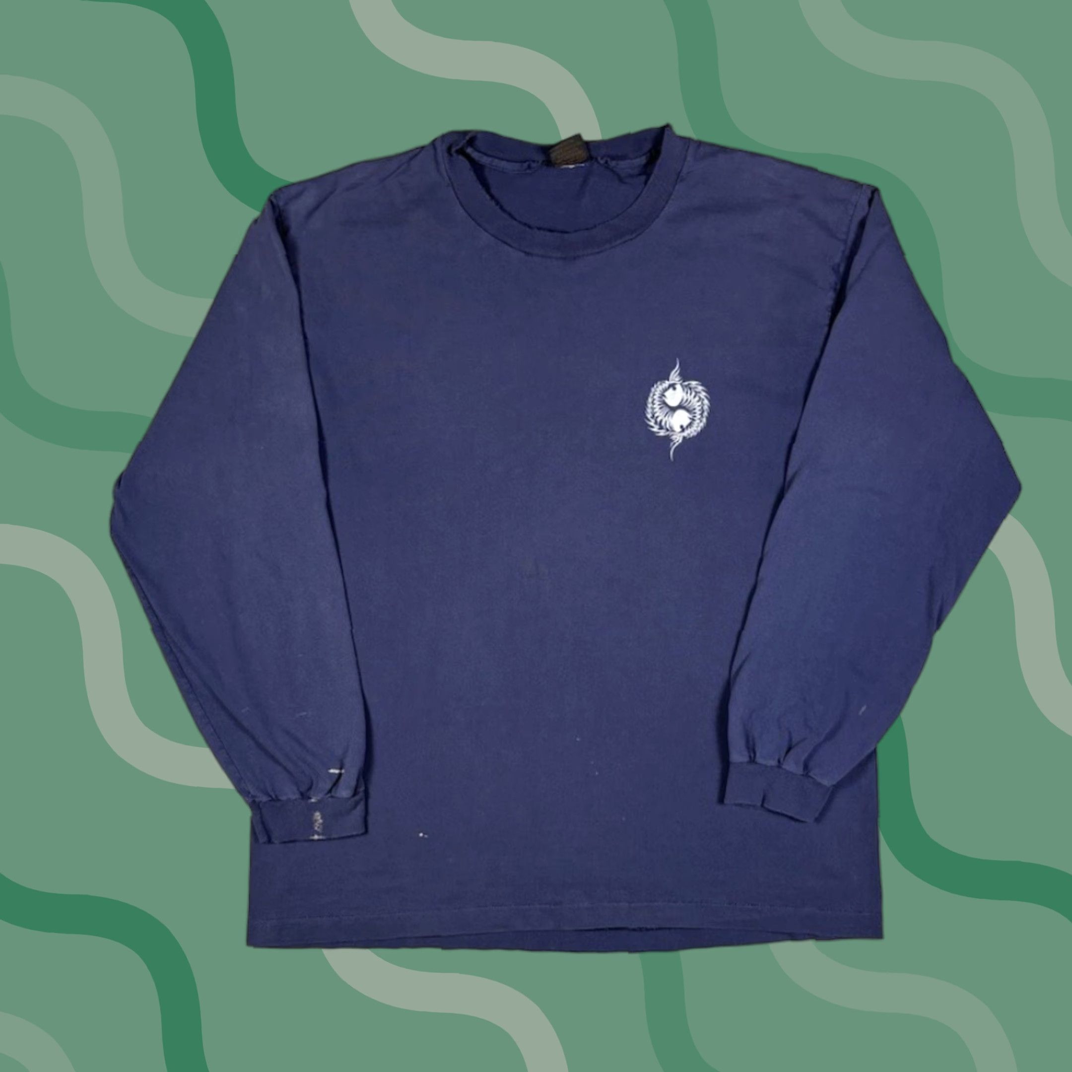 Bones VINTAGE 90s Fish Bone Long Sleeve T Shirt XL Blue Cotton Knit Men's Shirt Regular Size US XL / EU 56 / 4 - 1 Thumbnail