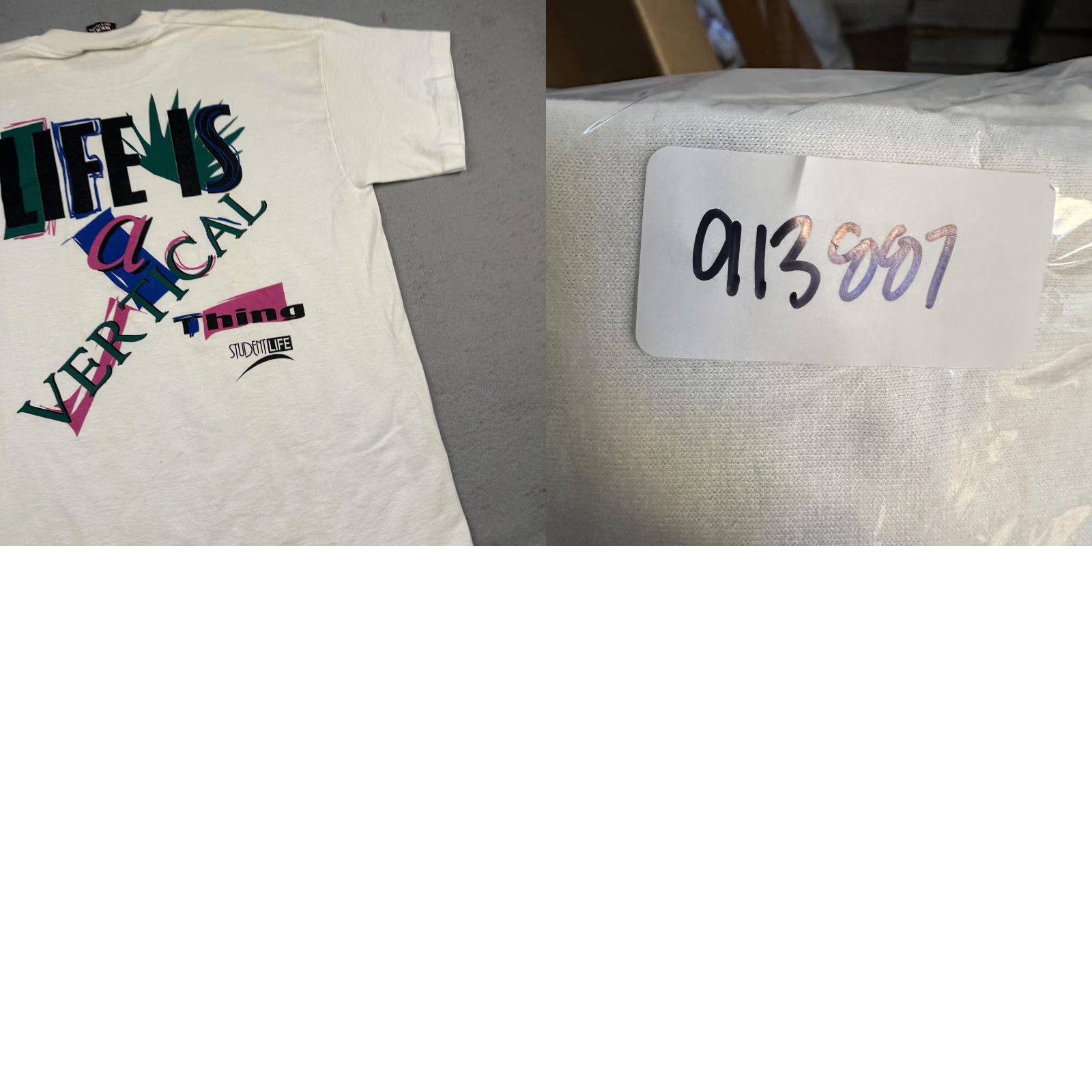 Fruit Of The Loom VINTAGE Be Vertical Graphic Tee Shirt Mens Large White Fruit of the Loom 90s Student Life T-Shirt Size US L / EU 52-54 / 3 - 11 Thumbnail