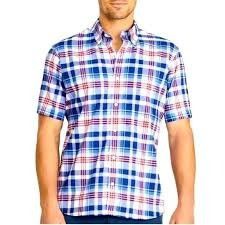 Izod Izod Mens Blue White Red Plaid Short Sleeve Button Down Poly Size US S / EU 44-46 / 1 - 1 Thumbnail