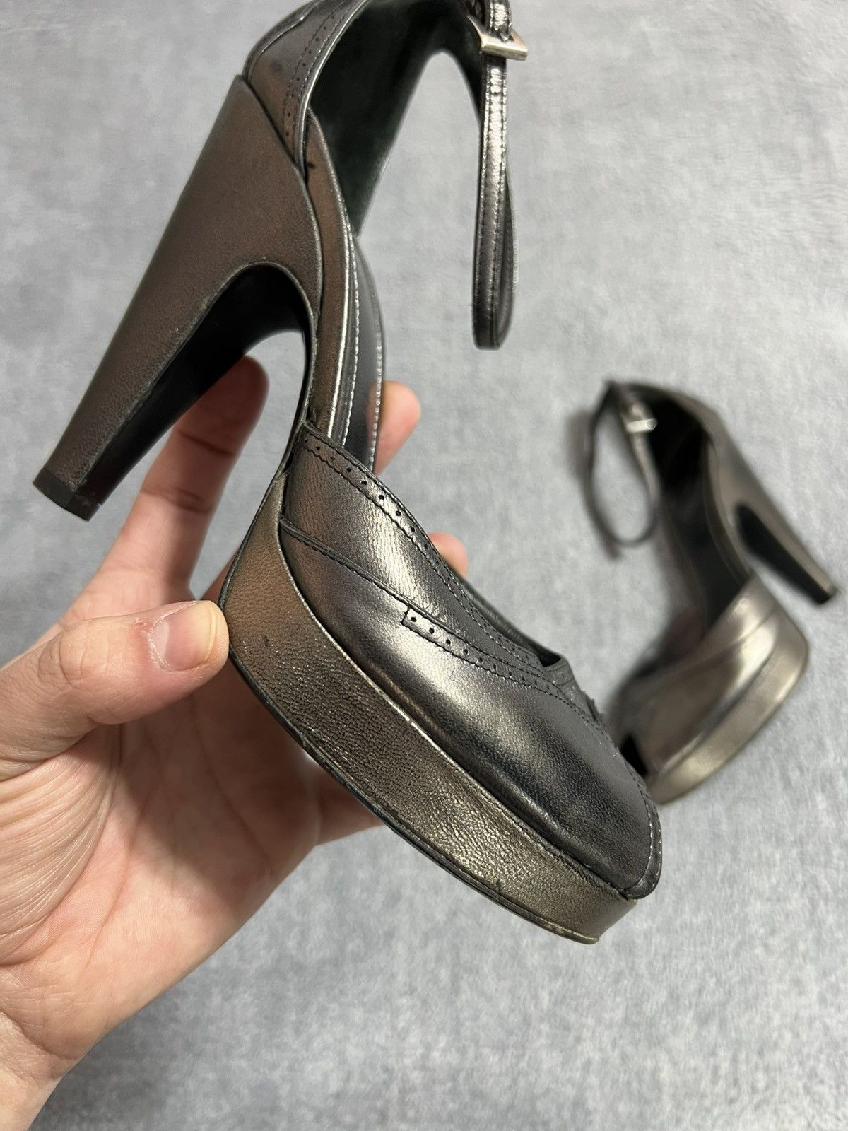 Prada Prada Metallic Leather Peep Toe Platform Heels Ankle Strap Size US 6 / IT 36 - 2 Thumbnail