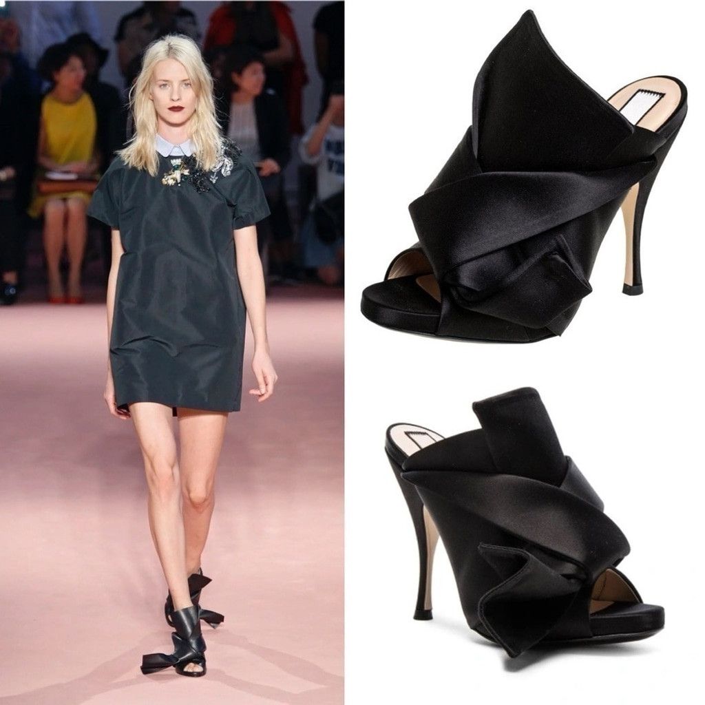 No. 21 Nº21 Numero Ventuno Satin Ronny Raso Knot Peep Toe Mules Size US 10 / IT 40 - 2 Thumbnail