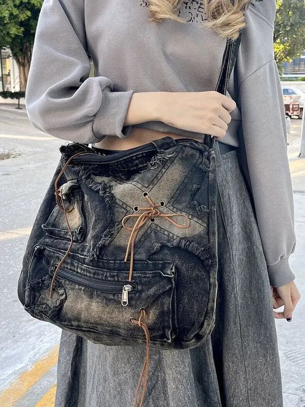 Vintage Vintage Black Denim Shoulder Bag Size ONE SIZE - 3 Thumbnail