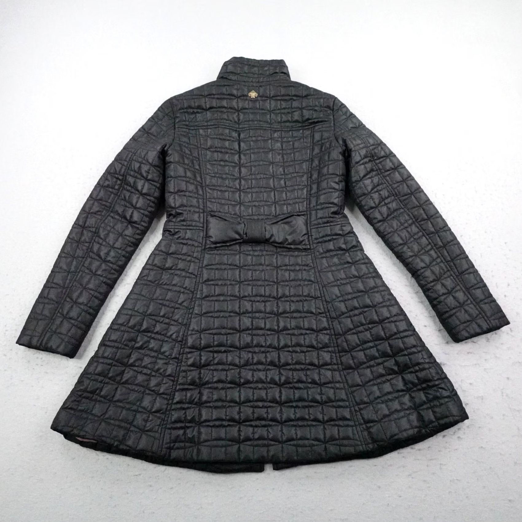 Vintage Kate Spade New York Womens XS Black Fit and Flare Puffer Coat Bow Quilted Jacket Size XS / US 0-2 / IT 36-38 - 6 Thumbnail
