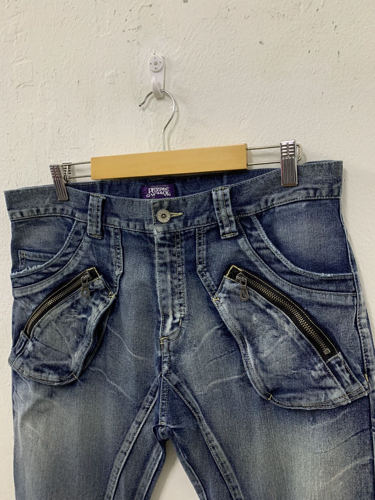 Japanese Brand Purple And Yellow Distressed Arc Denim Pants Size US 33 - 4 Thumbnail