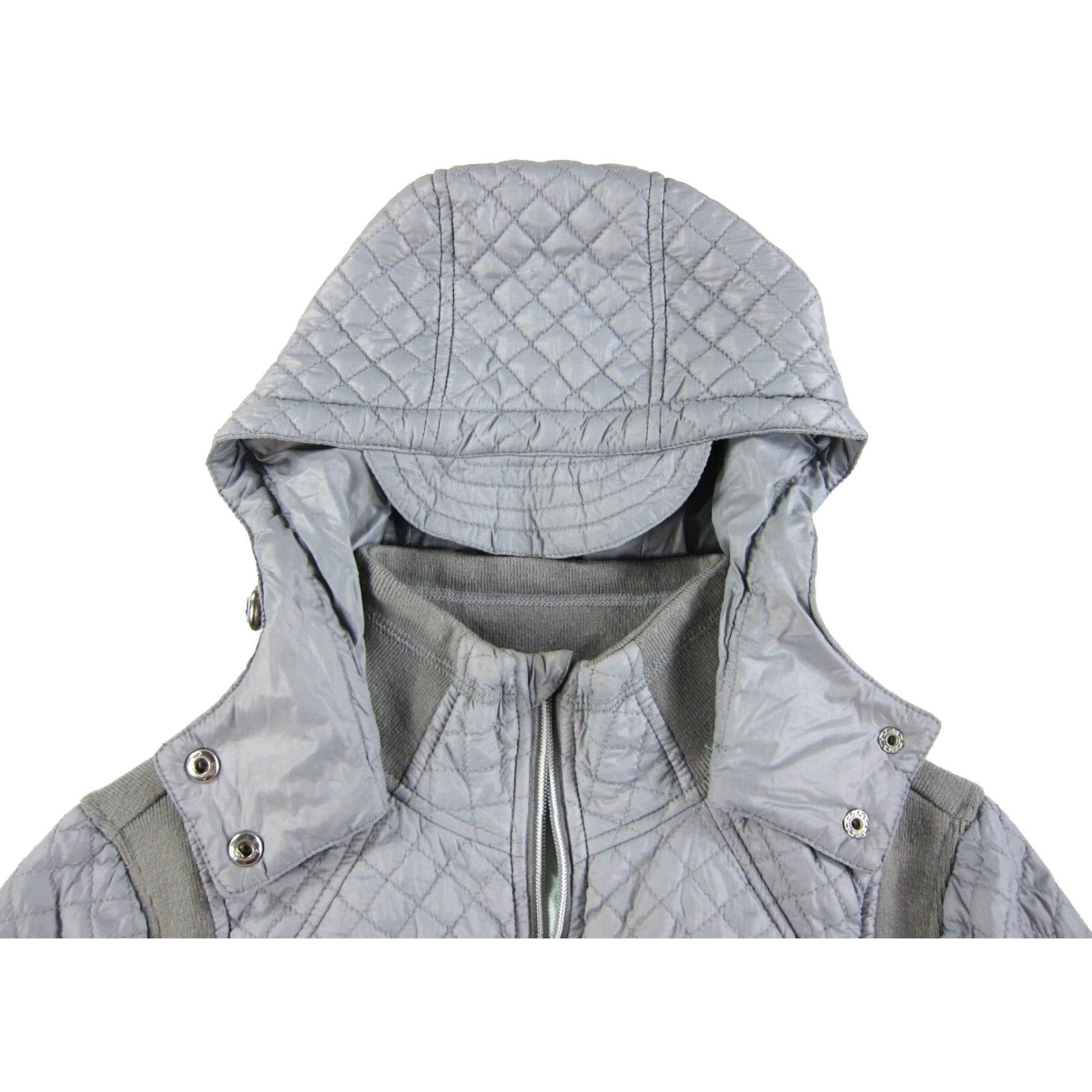 BCBGeneration BCBGeneration Nylon Smoke Grey Quilted Lightweight Full Zip Hooded Puff Jacket S Women Size S / US 4 / IT 40 - 4 Thumbnail