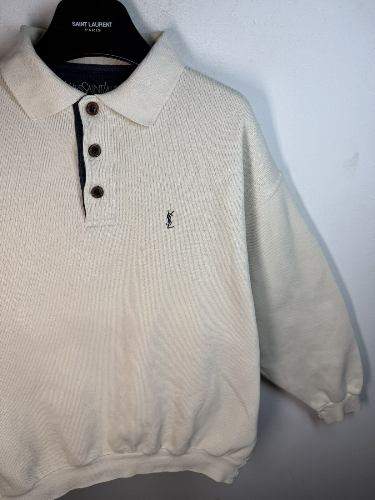 Yves Saint Laurent 90s YSL Sweatshirt White/Sweater Vintage Quarter Zip Up Size US XL / EU 56 / 4 - 18 Thumbnail