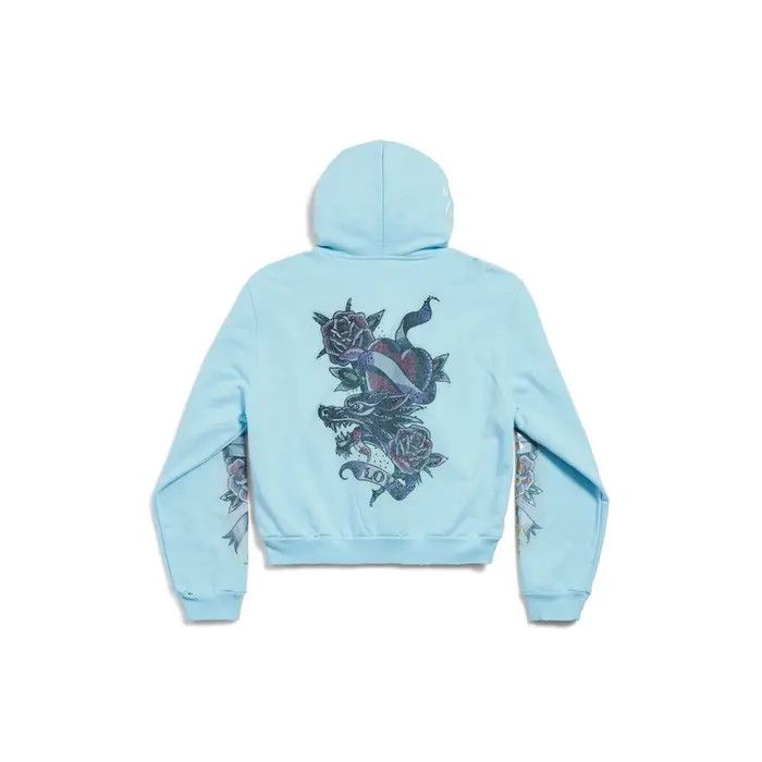 Balenciaga o1bcso1str0426 Tacky Tattoo Zip-Up Hoodie Small Fit in Blue Size XS / US 0-2 / IT 36-38 - 2 Thumbnail