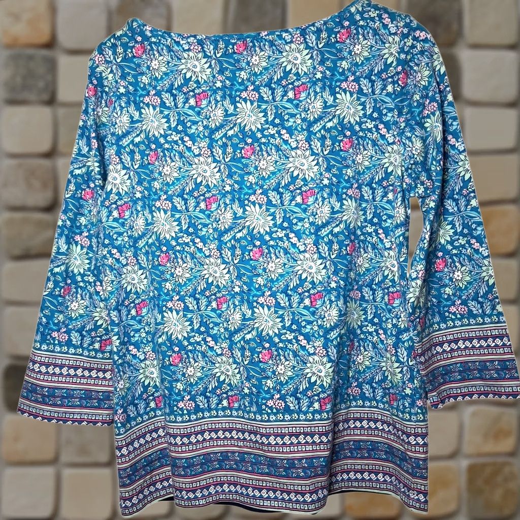 Talbots Talbots Tee Shirt M Blue Pink Mint Floral Striped Boat Neck 3/4 Slv Casual Cotton Spandex Women Long Sleeve Knit Top Size M / US 6-8 / IT 42-44 - 1 Thumbnail