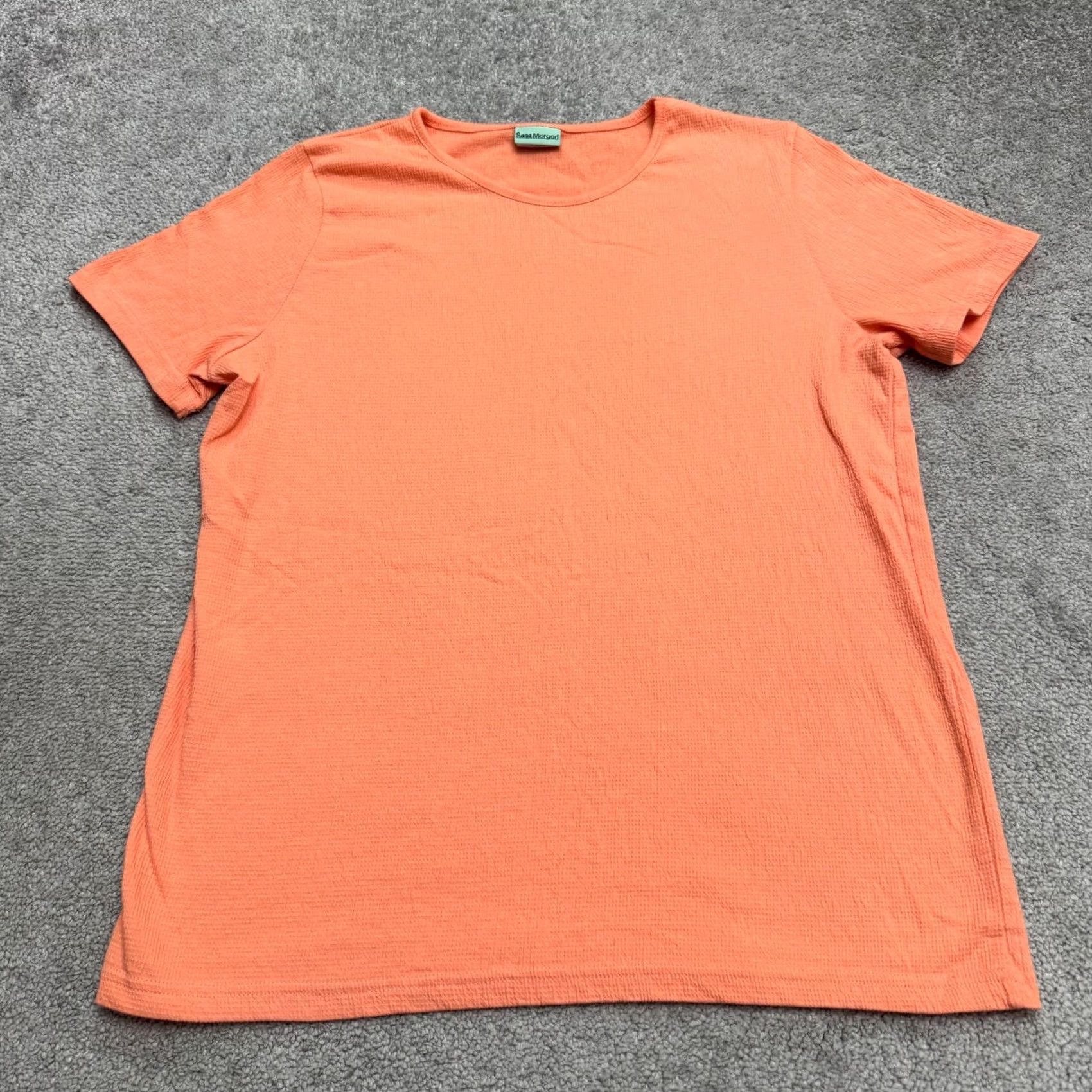 Vintage Sara Morgan Textured Basic T-Shirt Womens Large Orange Short Sleeve Crew Tee Top Size L / US 10 / IT 46 - 2 Thumbnail