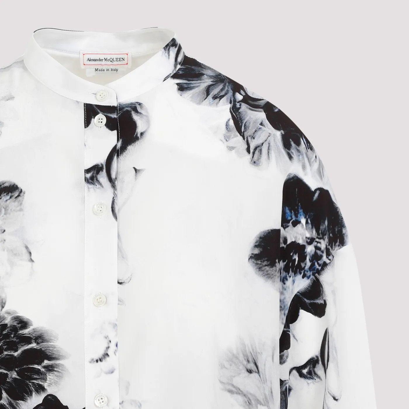 Alexander McQueen o1s22i1n1024 Silk Crepe Orchid Maxi Shirt in Black & White Size XS / US 0-2 / IT 36-38 - 3 Thumbnail