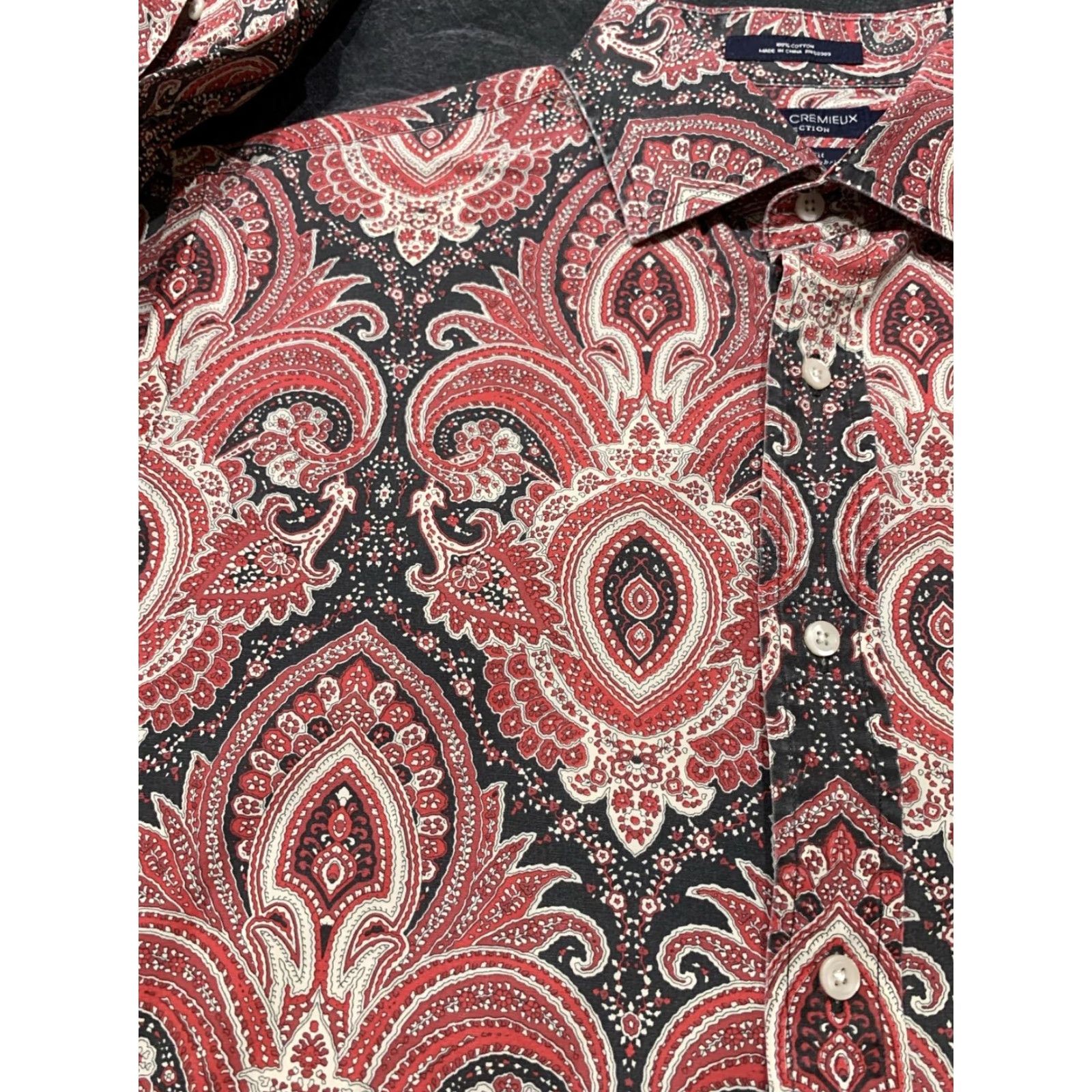 Cremieux Daniel Cremieux Mens Long Sleeve Button-Up Red Paisley Shirt Large Regular Fit Size US L / EU 52-54 / 3 - 4 Thumbnail