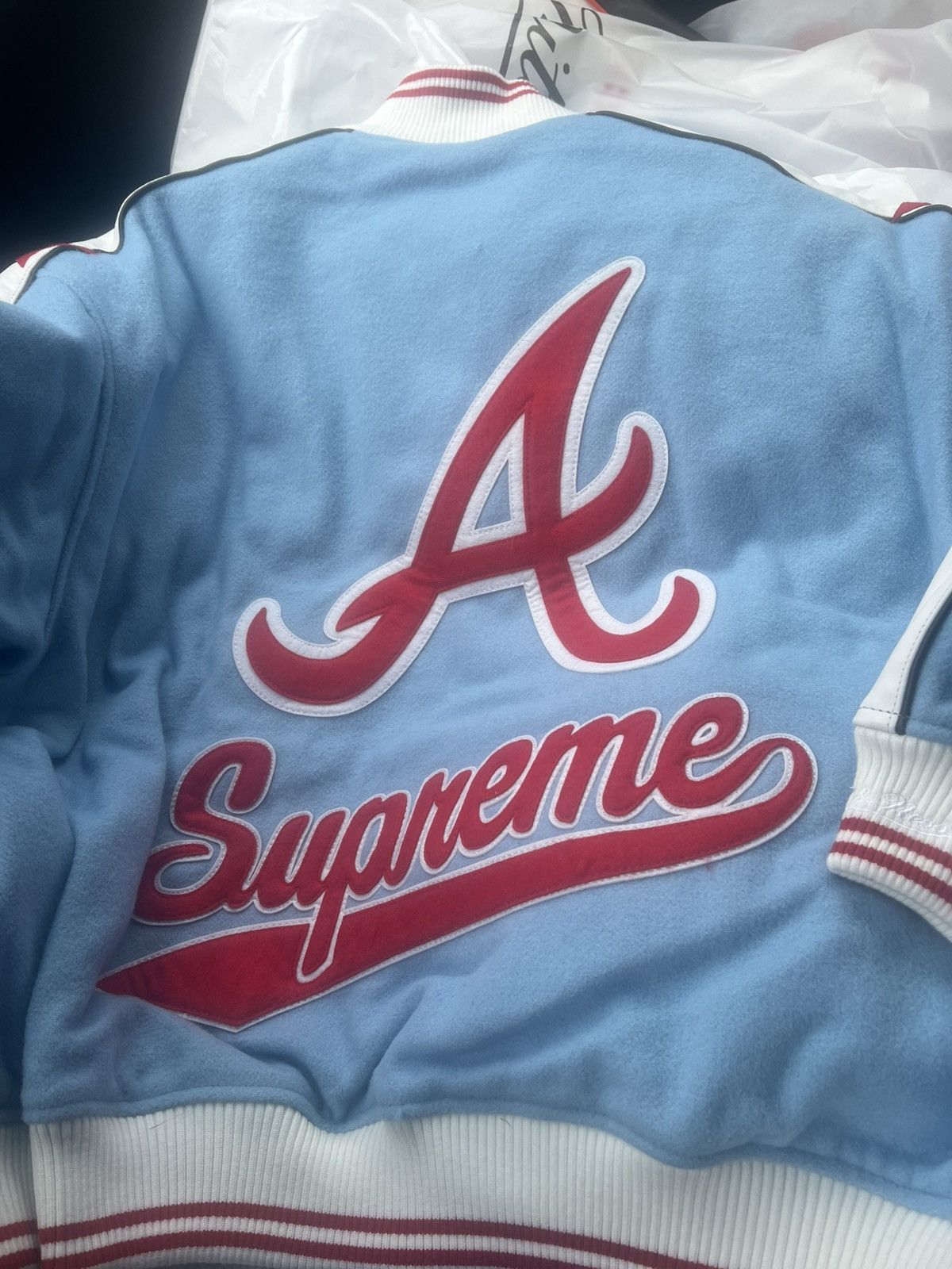 Mitchell & Ness × Supreme Altanta Braves Supreme Varsity Jacket Size US L / EU 52-54 / 3 - 2 Thumbnail