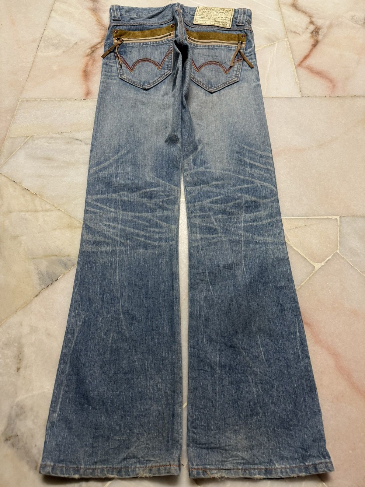 Edwin ⚡️FLARED⚡️VINTAGE EDWIN BLUE TRIP 503 RARE HONEYCOMB MUDPUNK Size US 29 - 10 Thumbnail