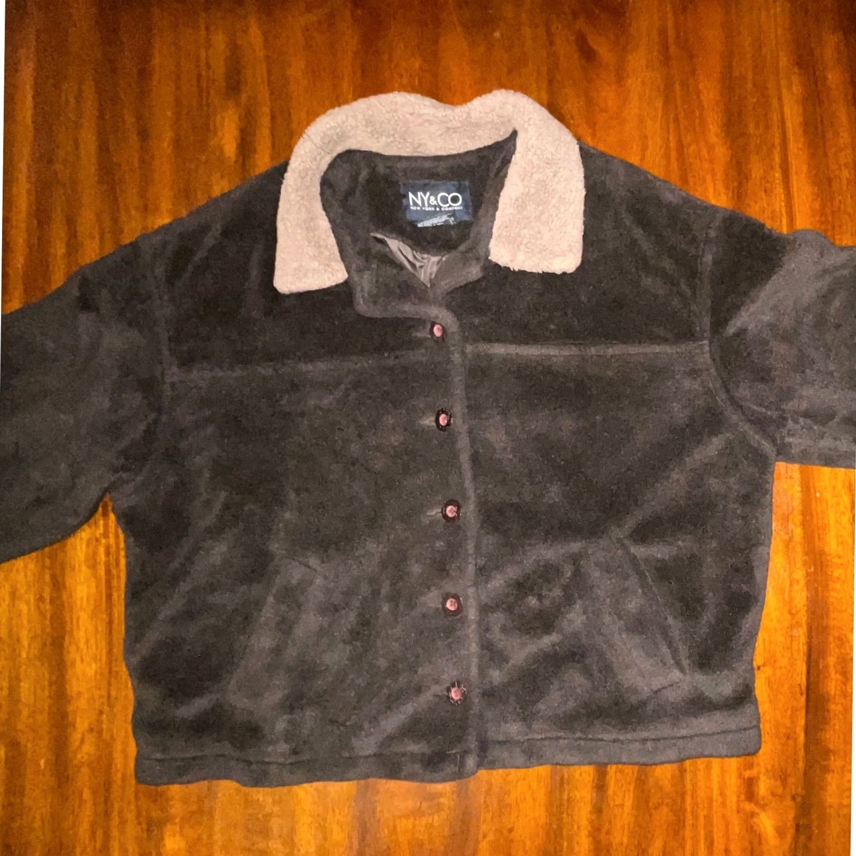 Vintage VINTAGE NY&CO Brown Faux Fur Sherpa Collar Button Up Jacket Cozy Warm L Size L / US 10 / IT 46 - 4 Thumbnail