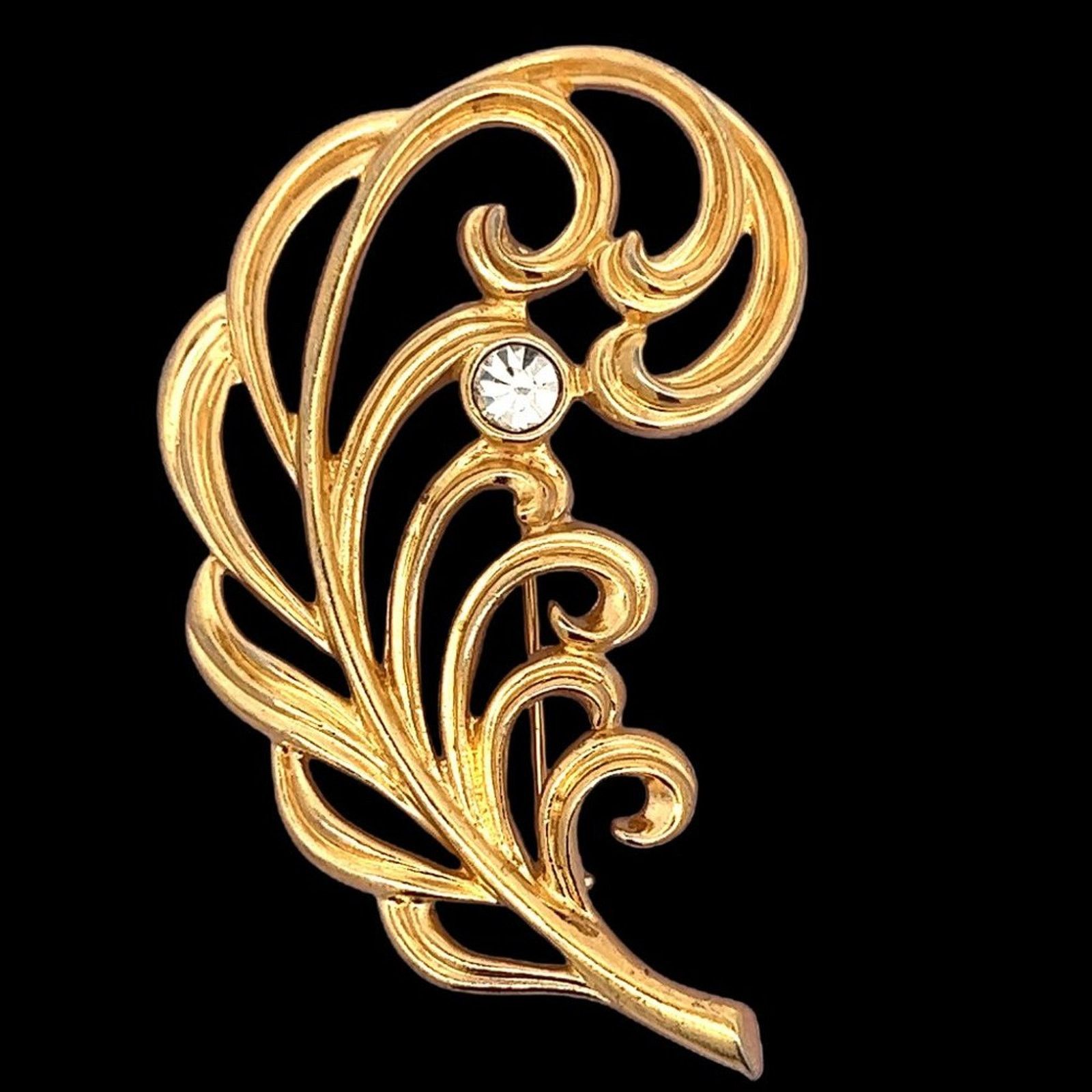 & Other Stories Vintage Signed - Avon - White Rhinestone Feather Brooch Pin Size ONE SIZE - 1 Thumbnail