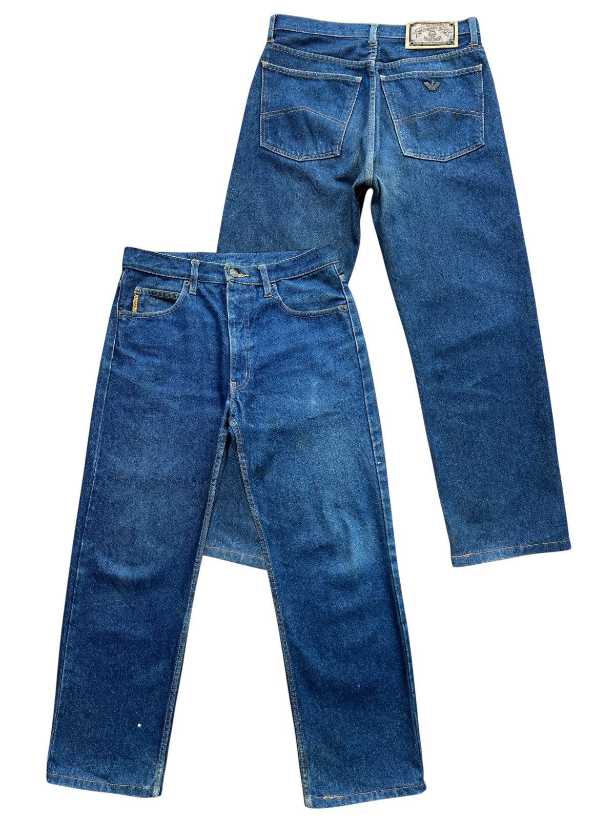 パンツ 90s ARMANI JEANS ripped jeans ITALY made Armani Exchange Men Jeans Straight Leg Blue Denim Destroyed