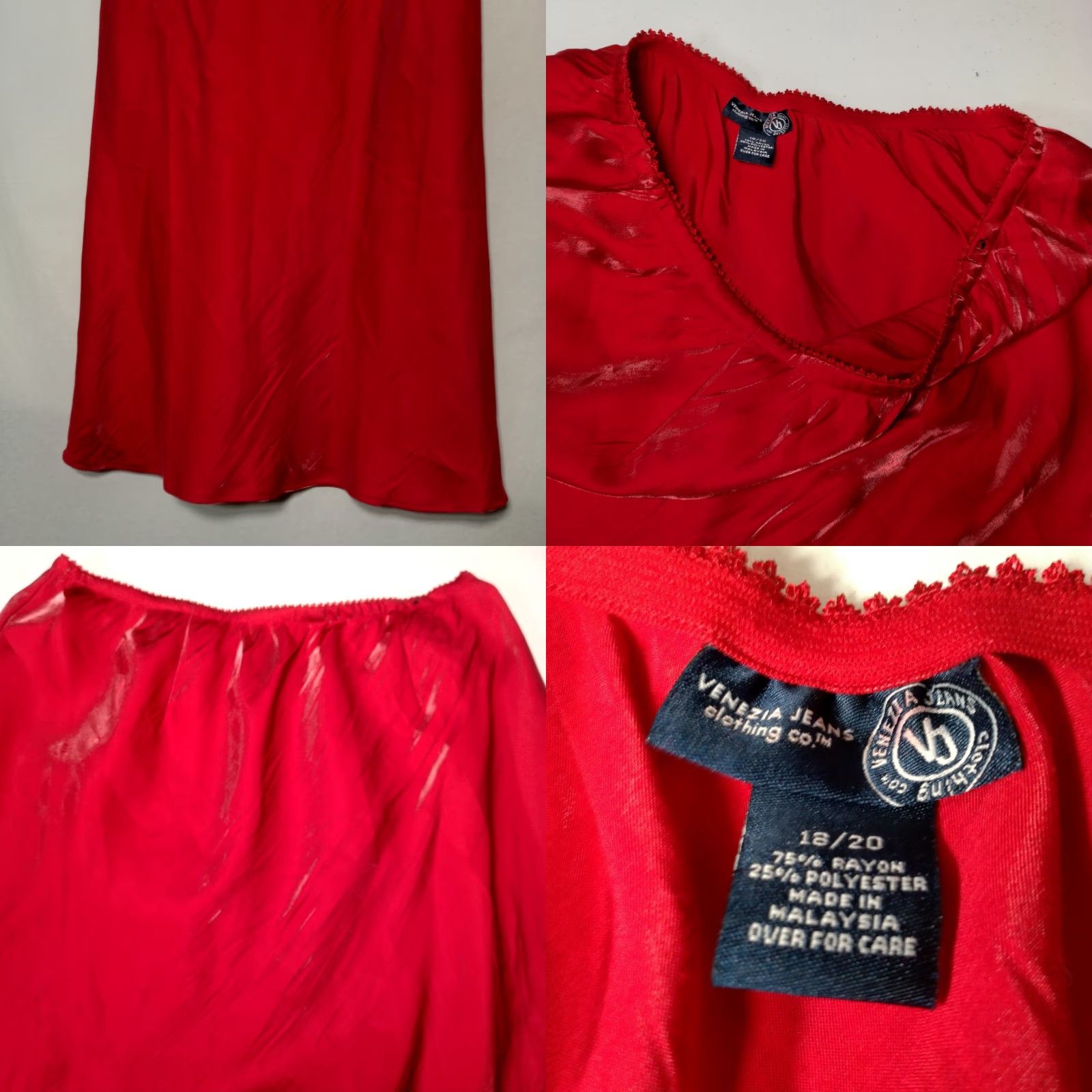 Vintage Vintage Venezia Y2K Slip Skirt Size 18/20 Long A-Line Red Shimmer Crinkle Sweetheart Size 40" / US 18 - 8 Thumbnail