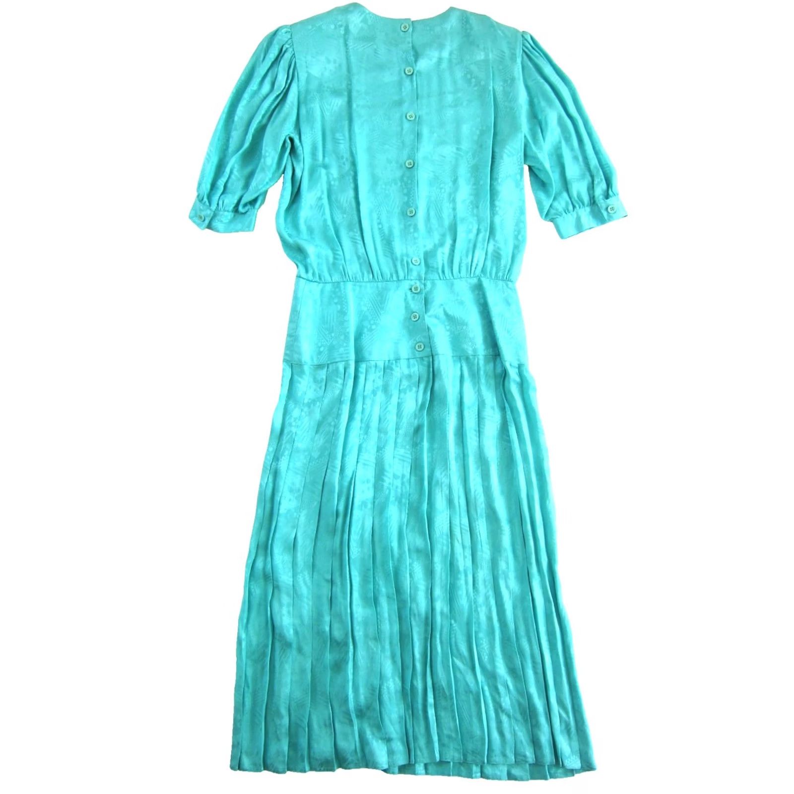 Nordstrom VINTAGE Nordstrom Point of View 100% Silk Teal Blue Short Sleeve Pleat Midi Dress 14 Size 36" / US 14 / IT 50 - 2 Thumbnail